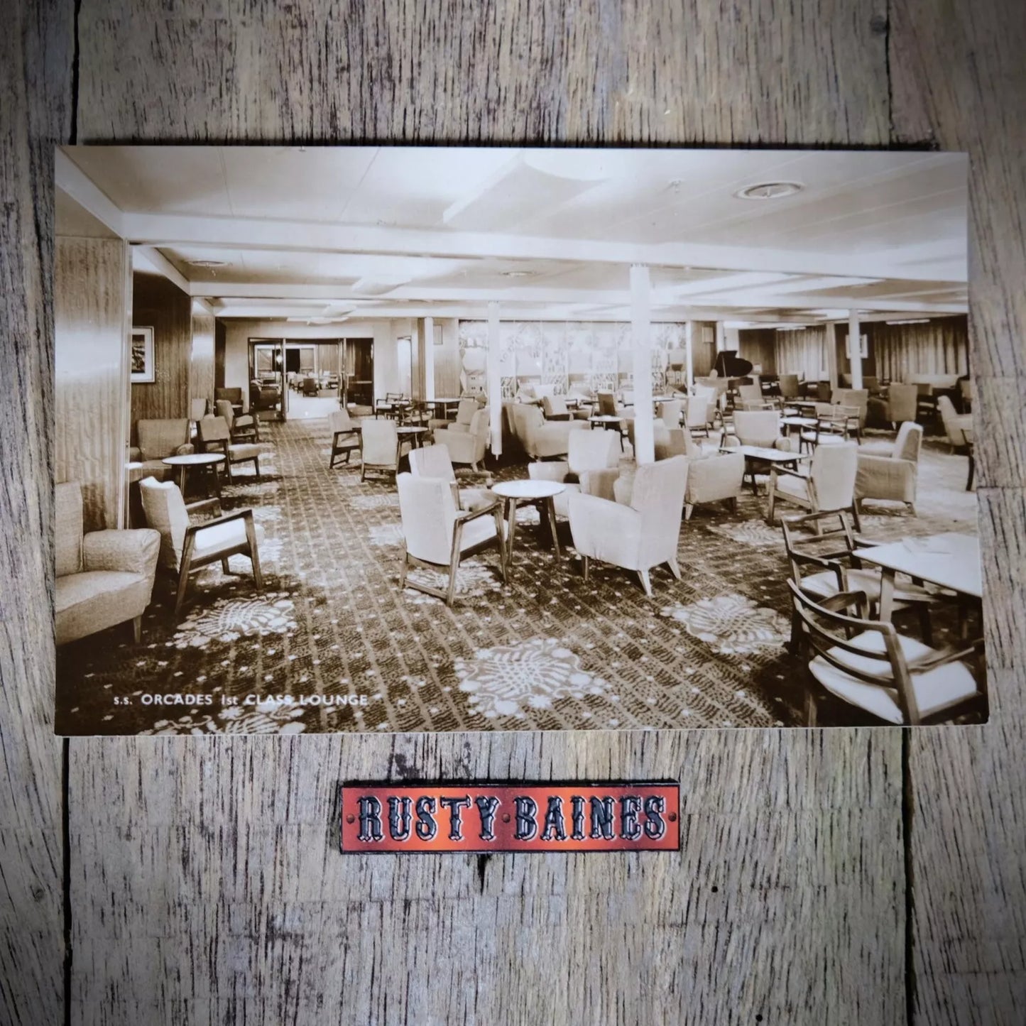 Postcard, SS Orcades Ocean Liner Ship Interior, First Class Lounge