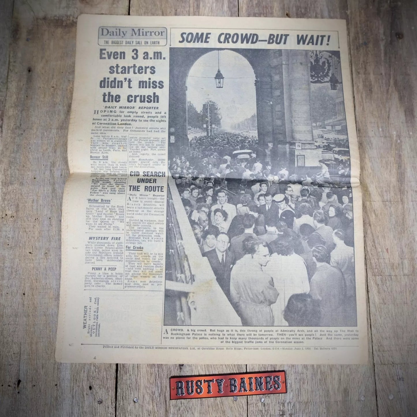 Original Vintage Newspaper, Daily Mirror June 1st 1953, Queen's Coronation
