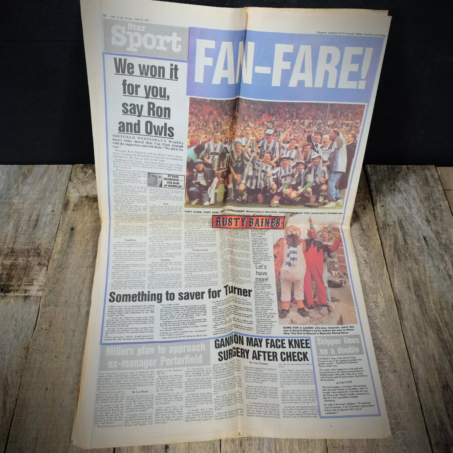 Newspaper, Star, April 22nd 1991 Sheffield Wednesday Big Ron's Barmy Army
