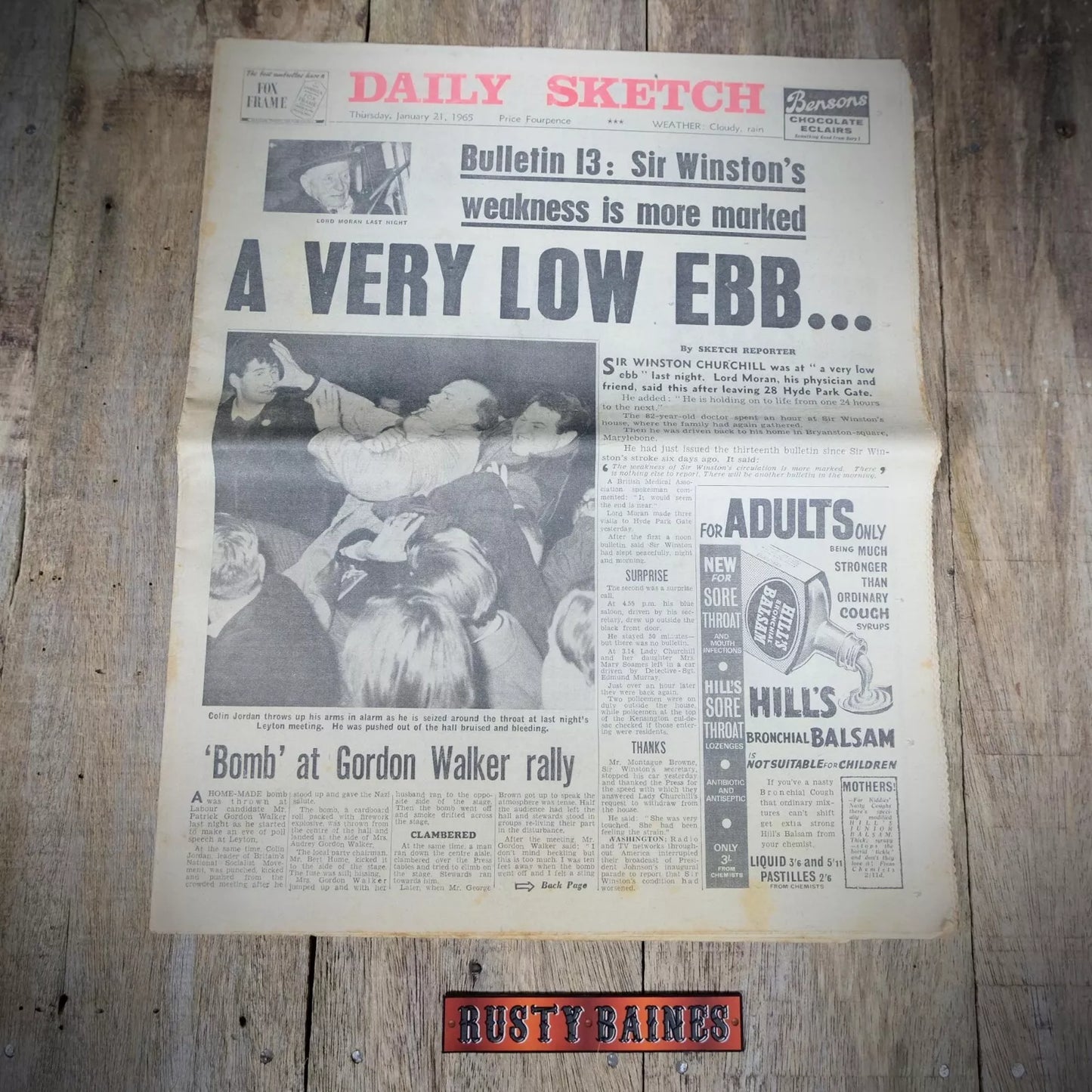 Original Vintage Newspaper, Daily Sketch January 21st 1965 Winston Churchill