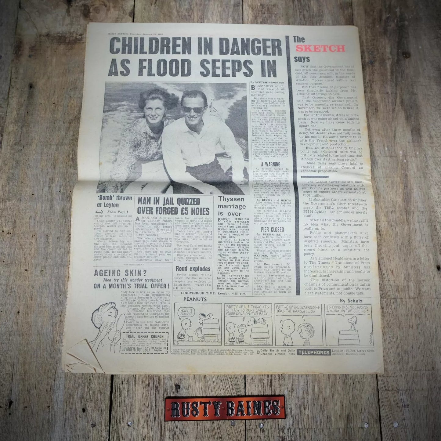 Original Vintage Newspaper, Daily Sketch January 21st 1965 Winston Churchill