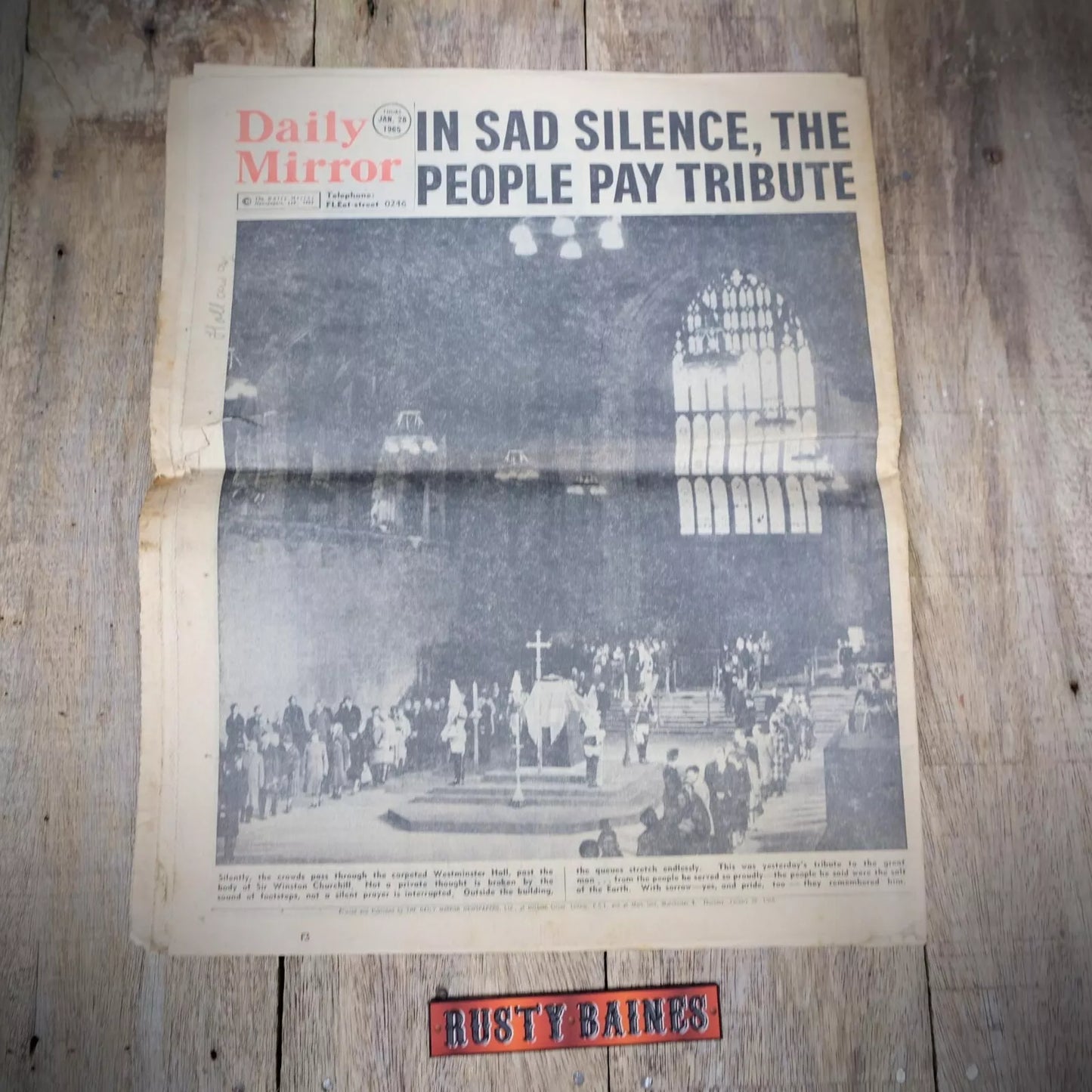 Original Vintage Newspaper, Daily Mirror January 28th 1965 Winston Churchill