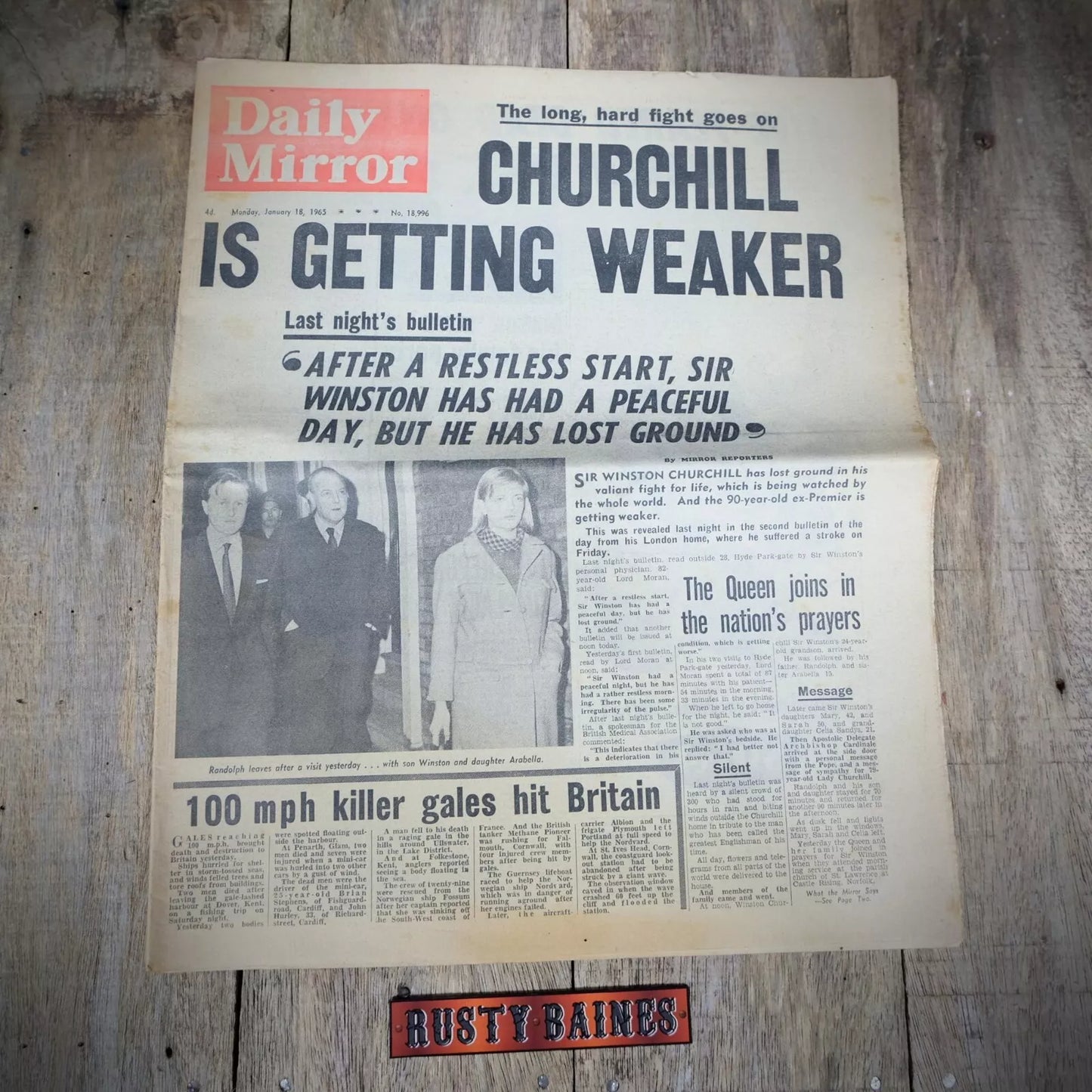 Original Vintage Newspaper, Daily Mirror January 18th 1965 Winston Churchill
