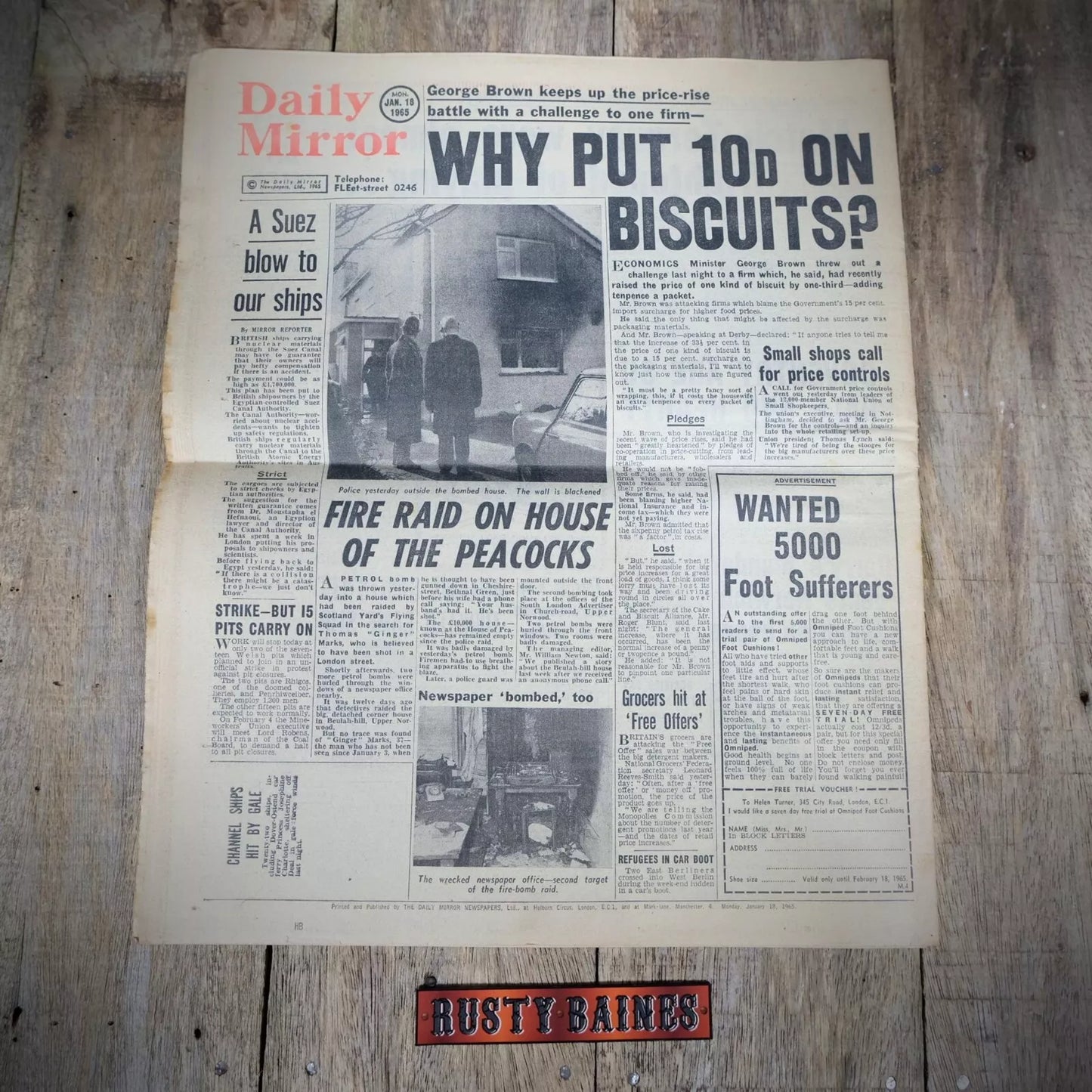 Original Vintage Newspaper, Daily Mirror January 18th 1965 Winston Churchill