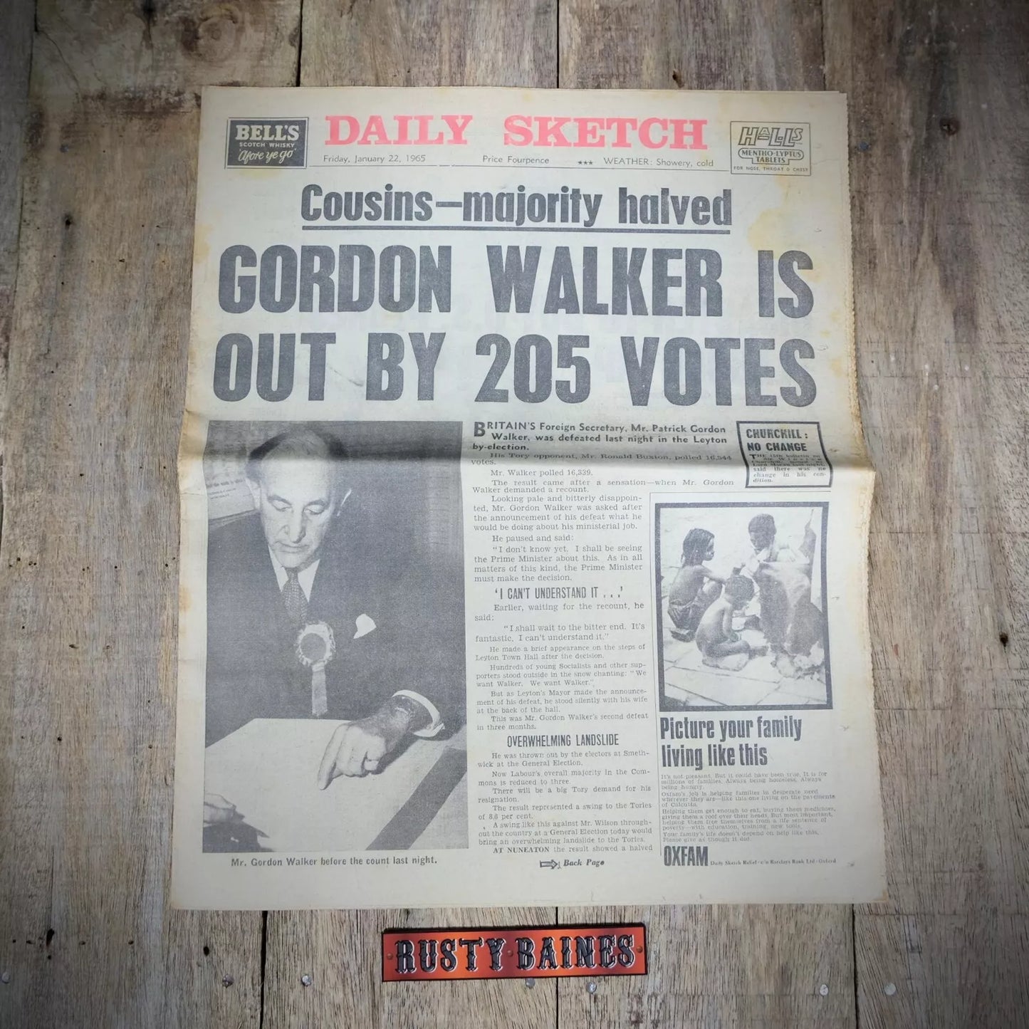 Original Vintage Newspaper, Daily Sketch January 22nd 1965 Patrick Gordon Walker
