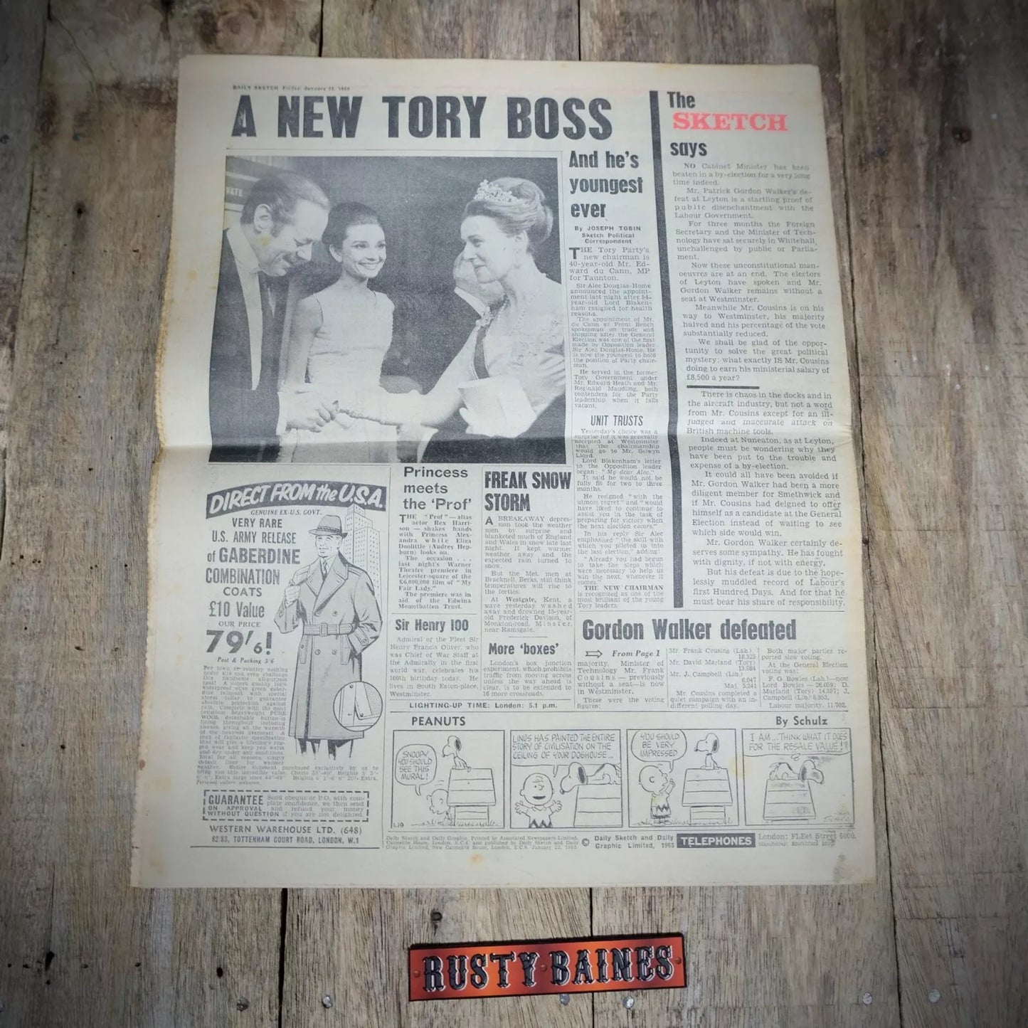Original Vintage Newspaper, Daily Sketch January 22nd 1965 Patrick Gordon Walker