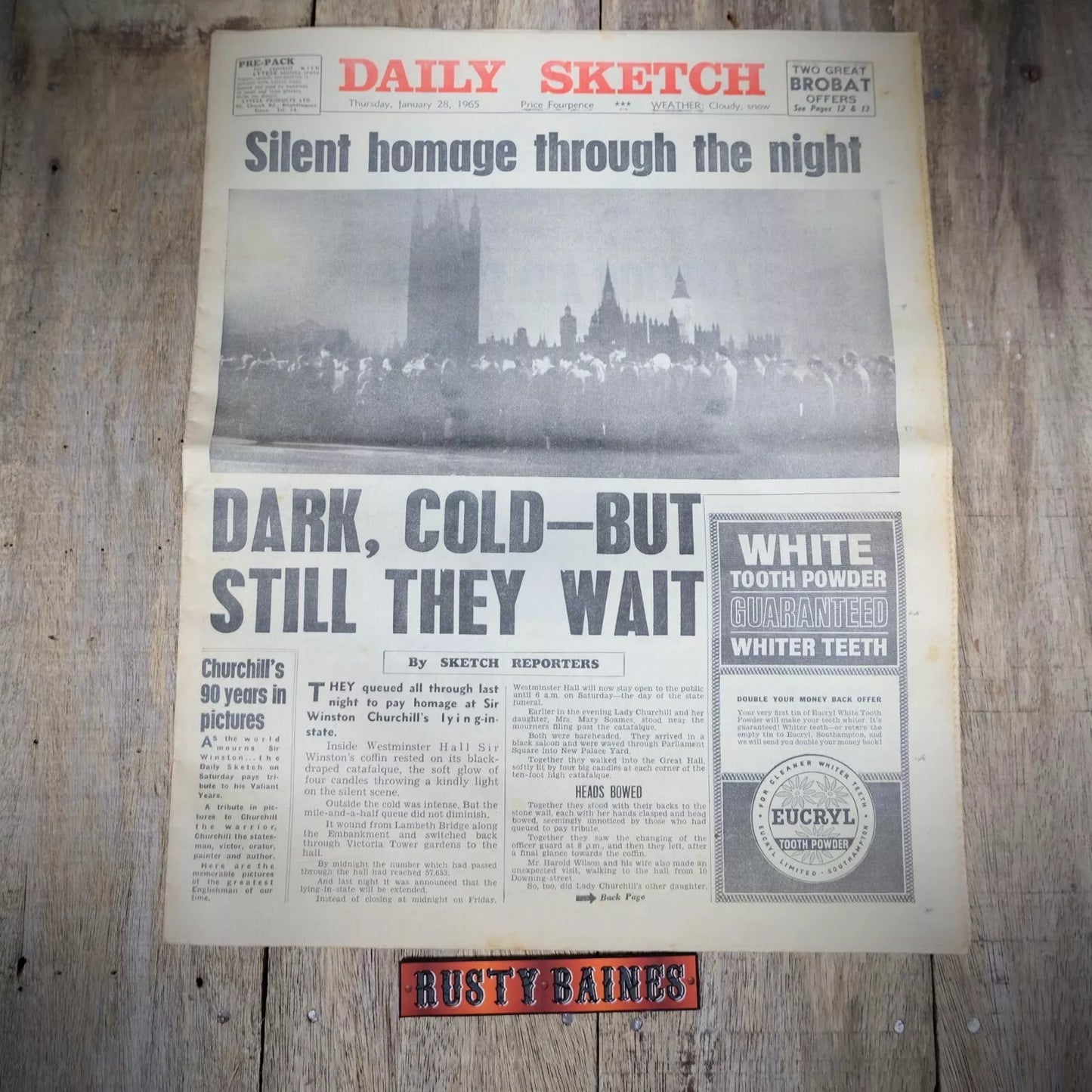 Original Vintage Newspaper, Daily Sketch January 28th 1965 Winston Churchill