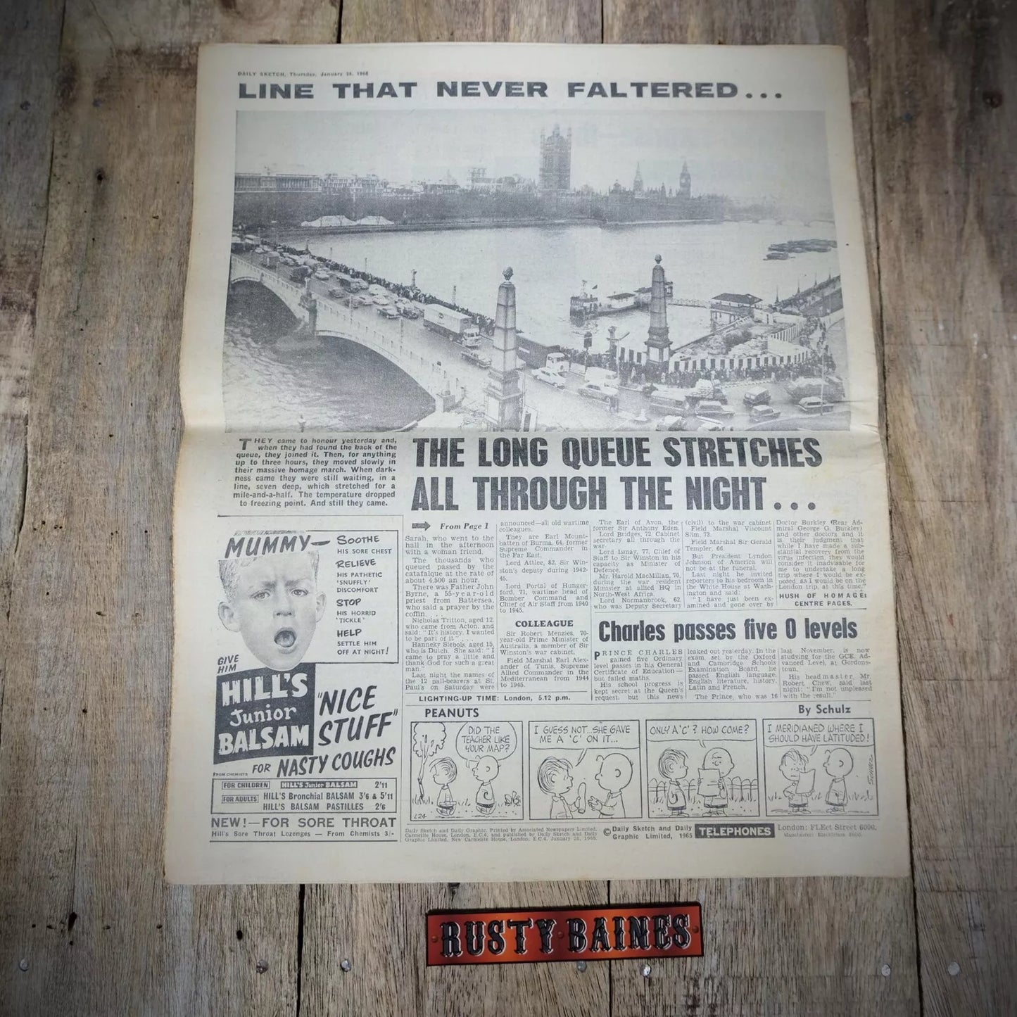 Original Vintage Newspaper, Daily Sketch January 28th 1965 Winston Churchill