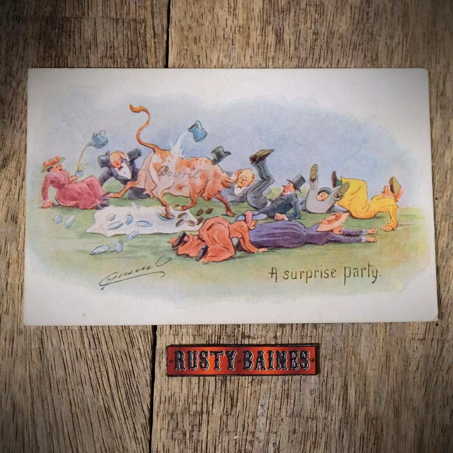 Postcard, Comic, Cynicus, Country Picnic, Bull Stampede