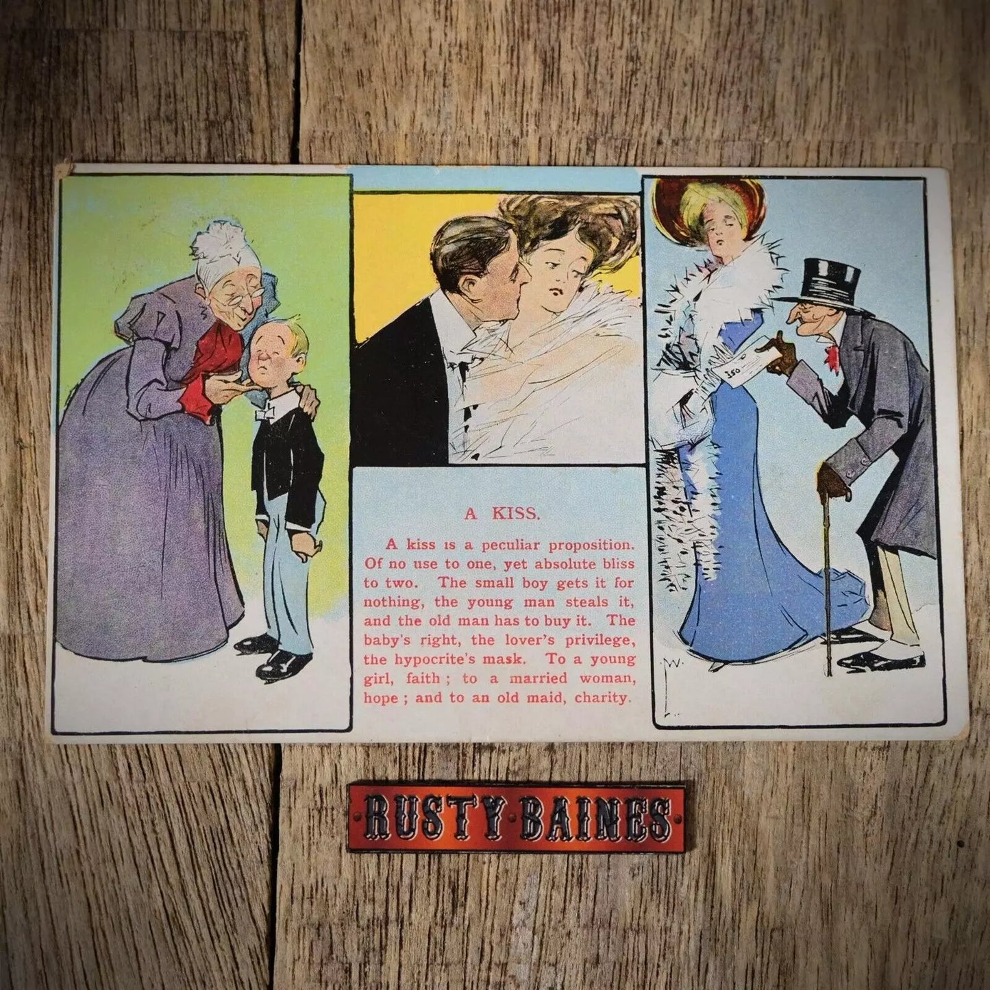 Postcard, Comic, A Kiss, Faith Hope Charity, Free, Steal, Buy