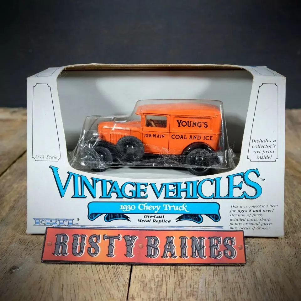 ERTL 1930 Chevy ADTruck Van, Young's Coal, Orange, Boxed