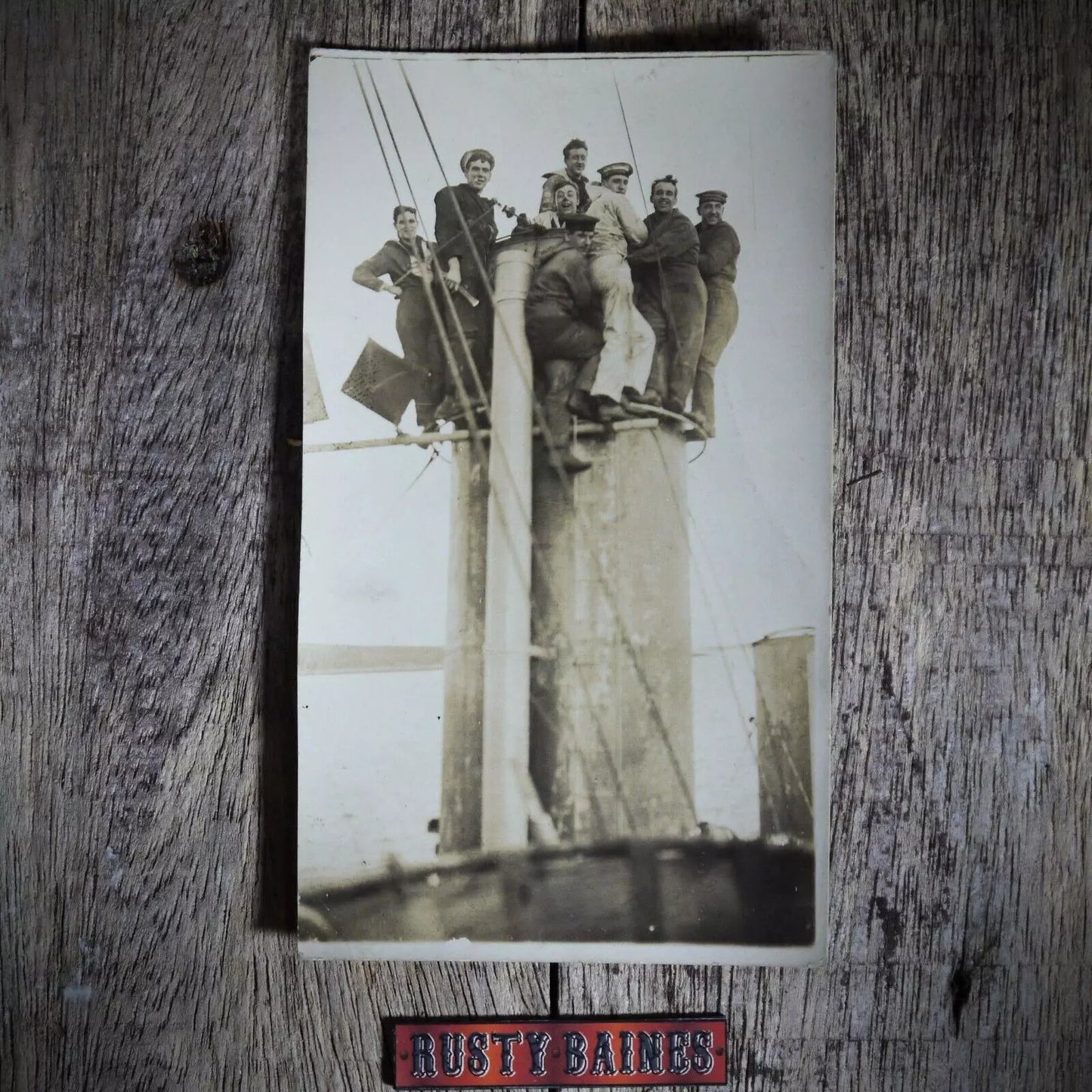 Postcard, HMS Wakeful, Sailors on Funnel, Real Photo