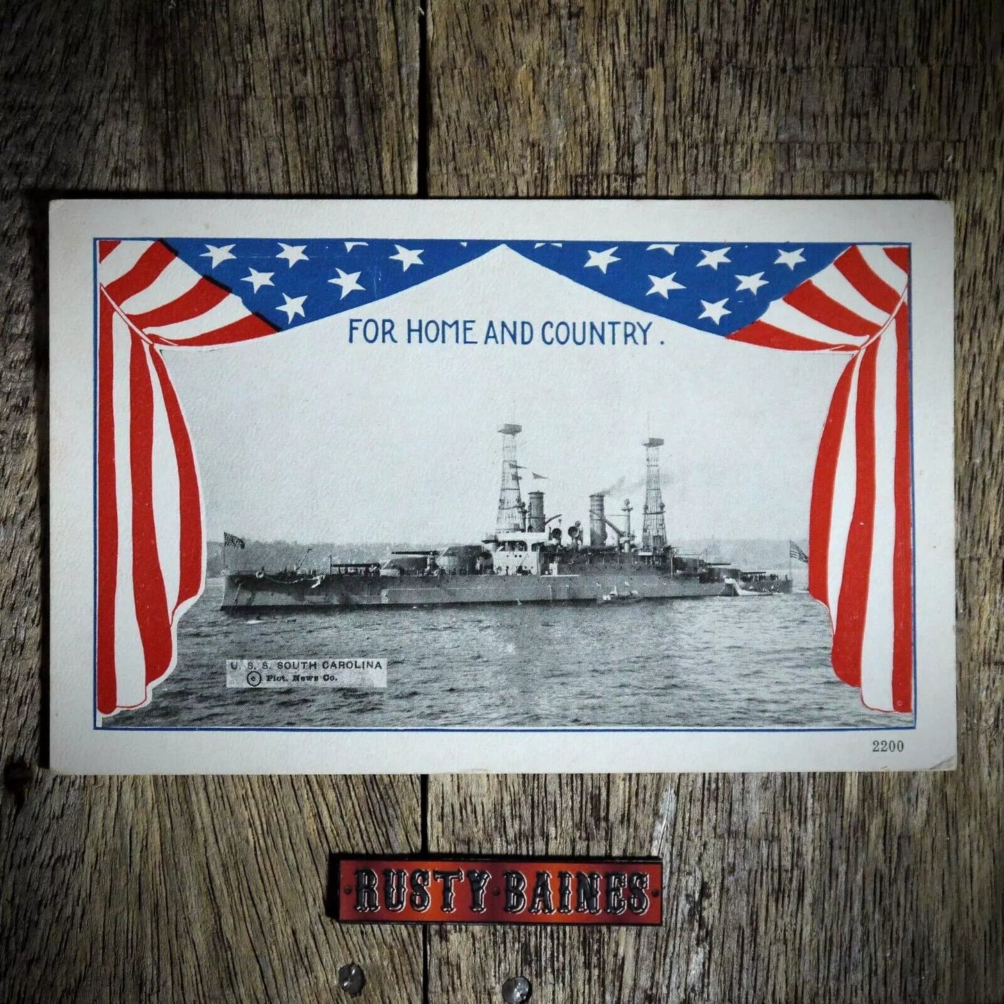 Postcard, U.S.S. USS South Carolina, Patriotic Flag Stars & Stripes