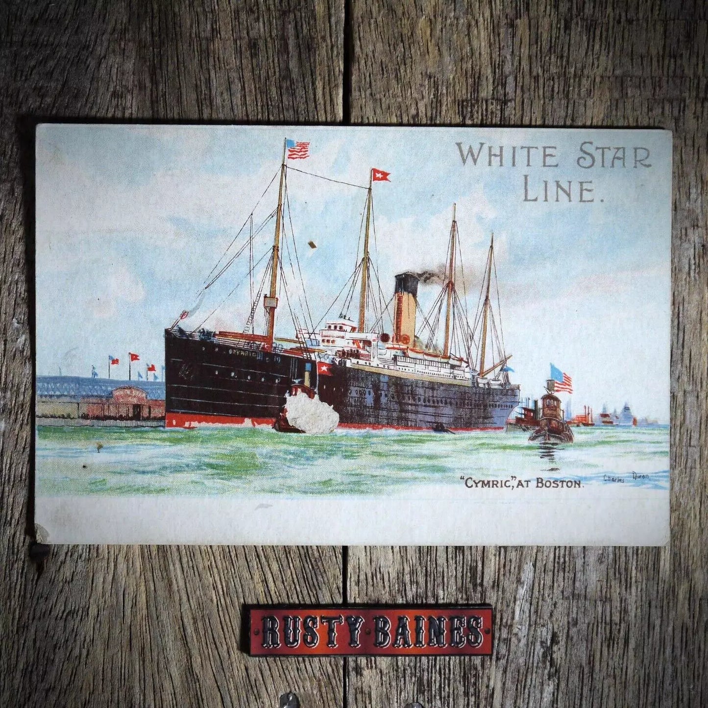 Postcard, White Star Line Cymric at Boston, Charles Dixon