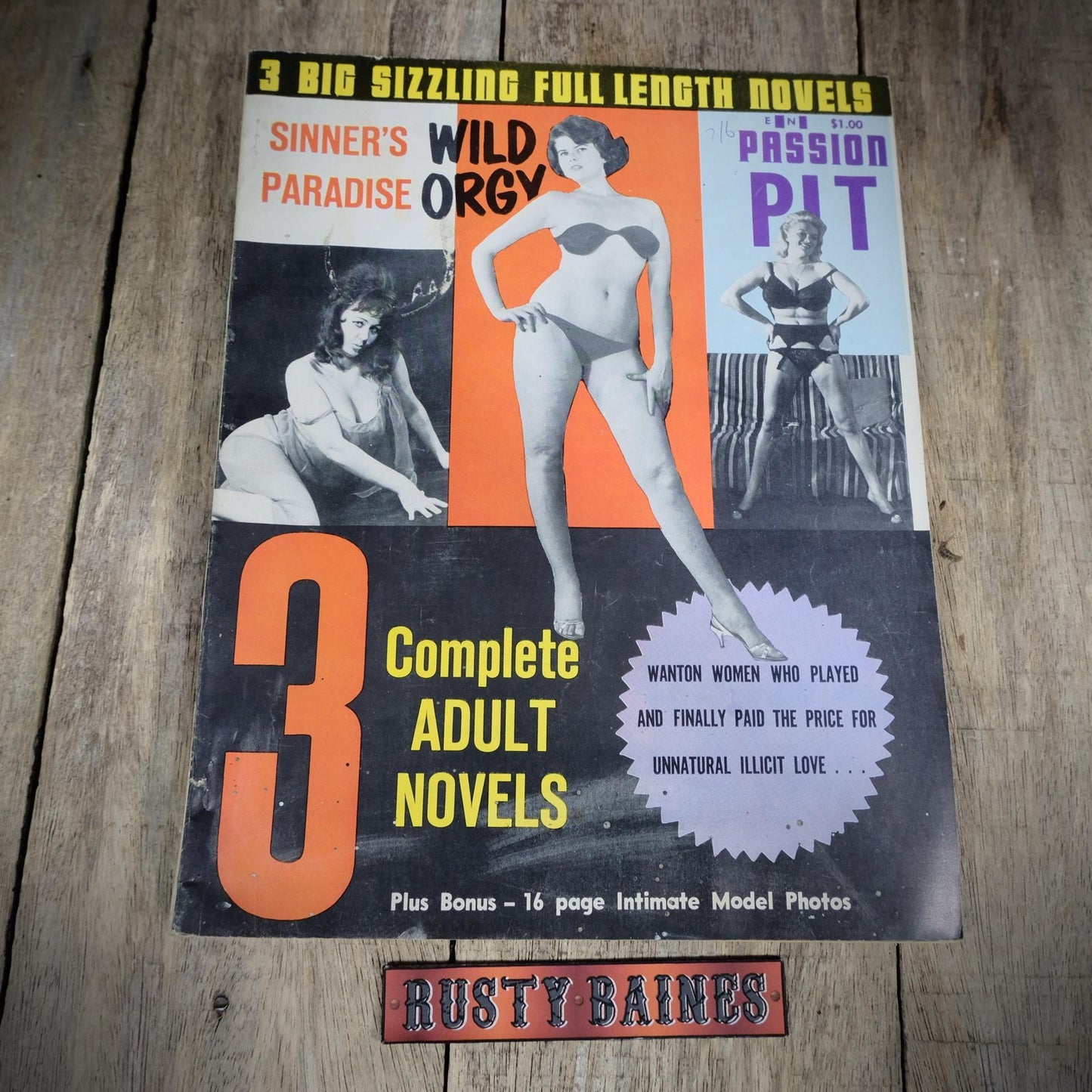 Vintage Men's U.S. Glamour/Pulp Magazine, 3 Adult Stories in One, Wild Orgy, Sinner's Paradise, Passion Pit