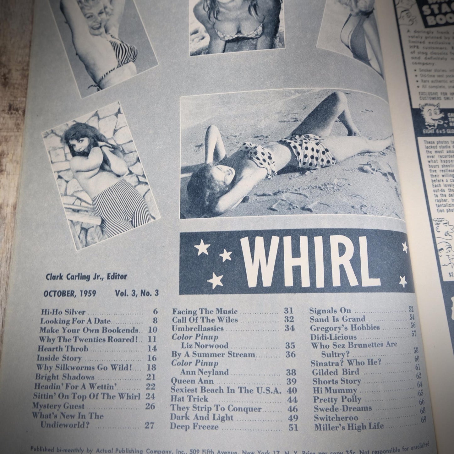 Vintage Men's Glamour Magazine, Whirl 1959 Vol.3 #3, Cheesecake Pin-Up,