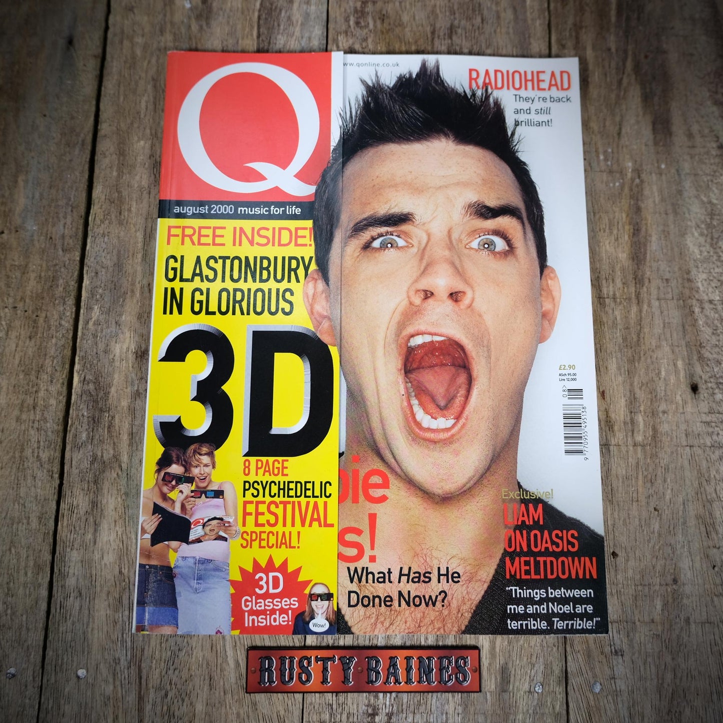 Q Magazine August 2000, Radiohead, Robbie Williams, Liam Gallagher/Oasis, Santana, Elliott Smith, Wyclef Jean