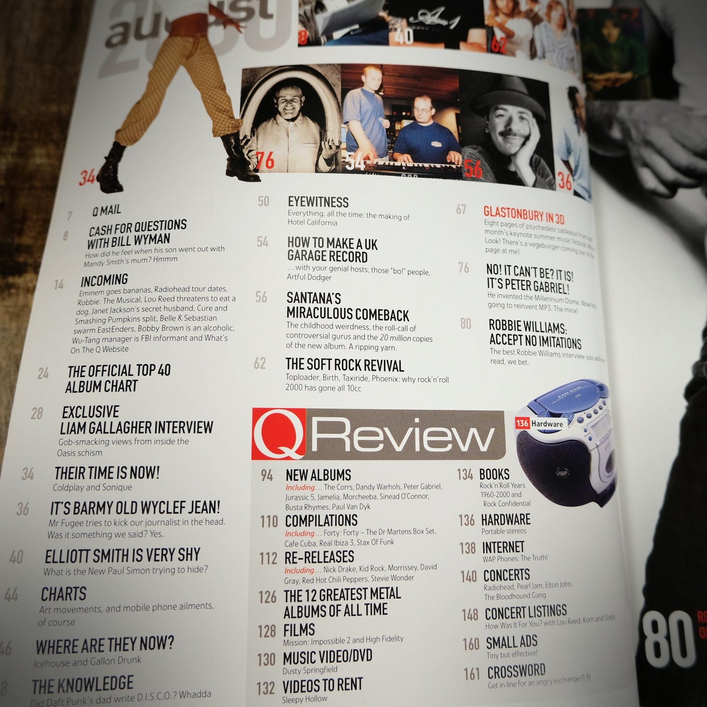 Q Magazine August 2000, Radiohead, Robbie Williams, Liam Gallagher/Oasis, Santana, Elliott Smith, Wyclef Jean