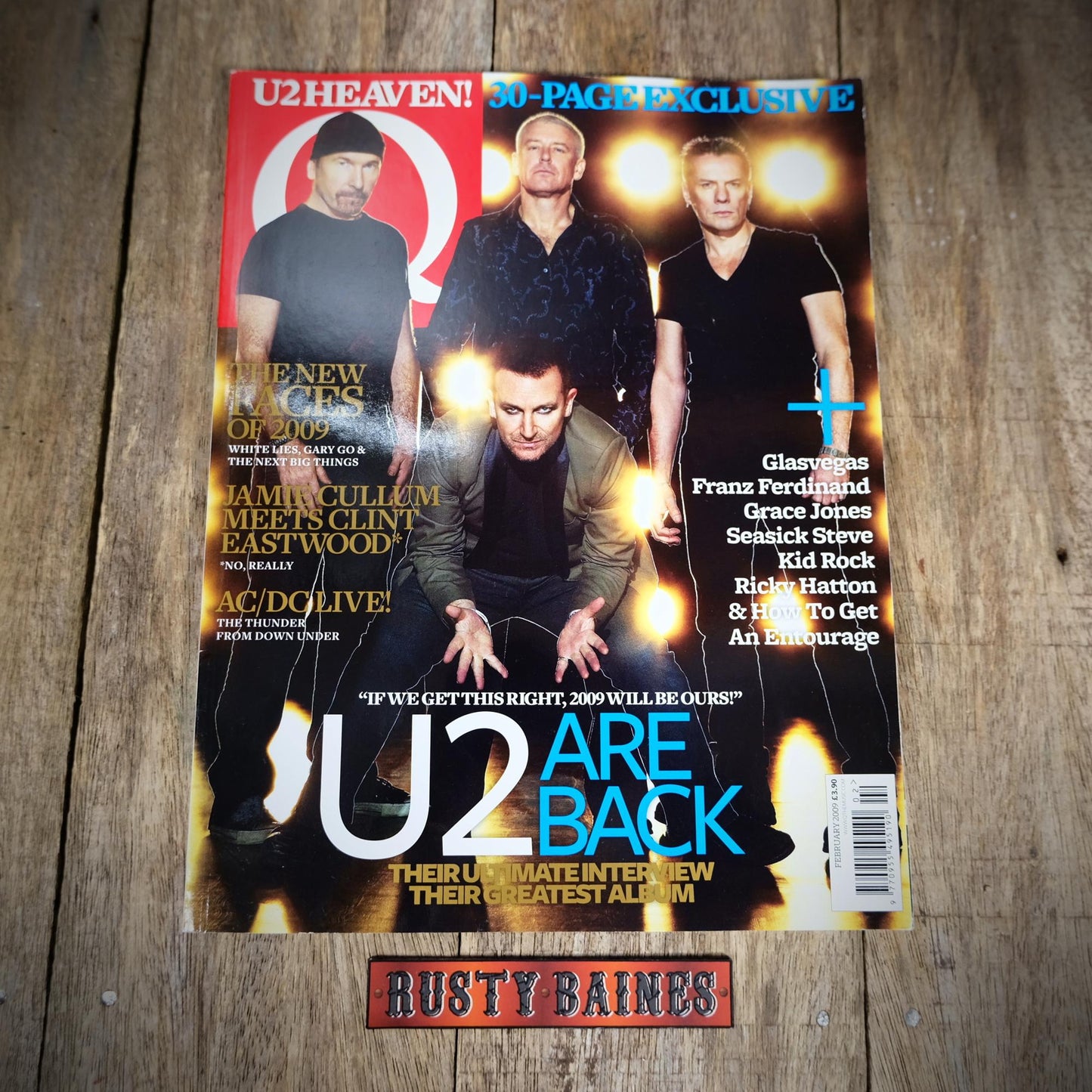 Q Magazine February 2009, U2, Scott Weiland, Clint Eastwood, Jamie Cullum, Seasick Steve, Grace Jones