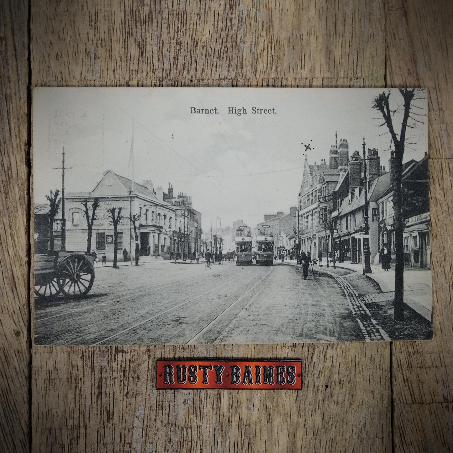 Postcard, Barnet High Street, Trams, Printed - Grade VG