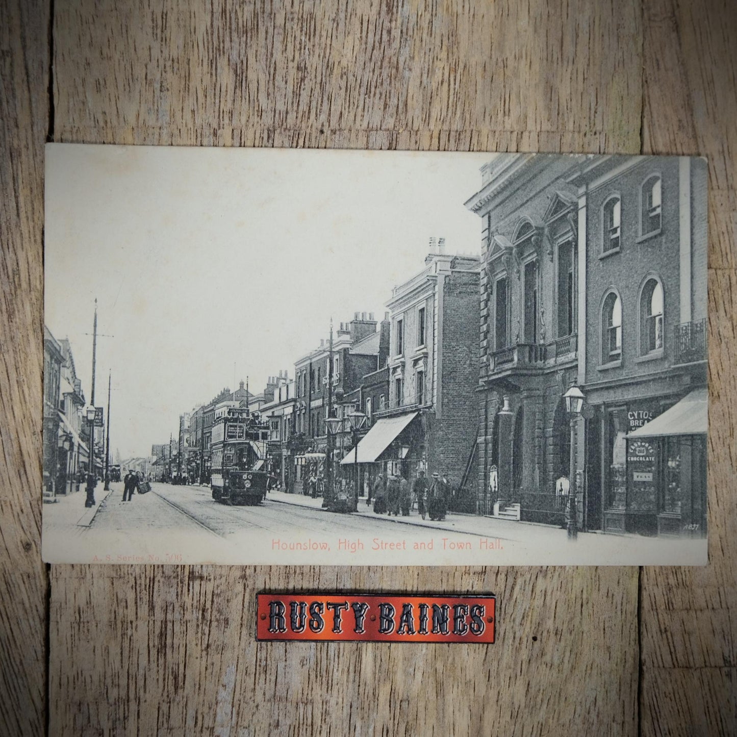 Postcard, Hounslow, High Street and Town Hall, Tram, Shops, Printed
