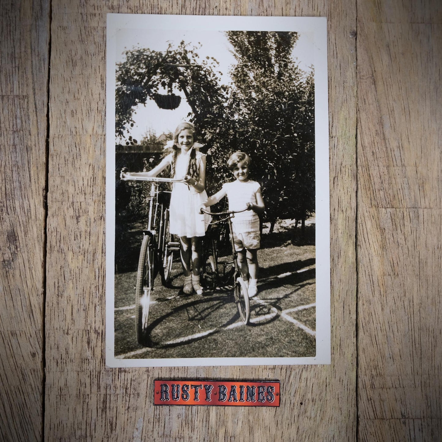 Postcard, 1920's/30s Real Photo Children Posing with Vintage Bicycles