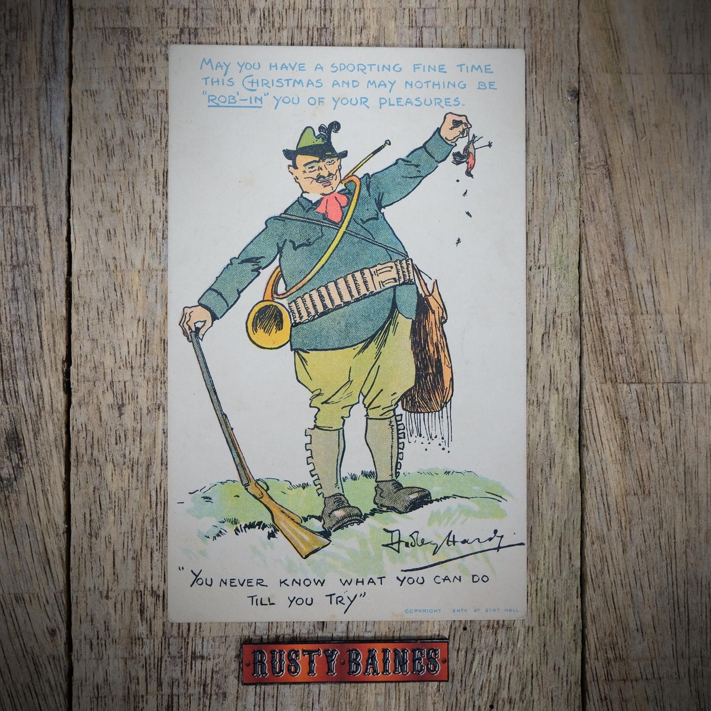 Antique Comic Postcard, Dudley Hardy, Christmas Hunter, Rifle Gun