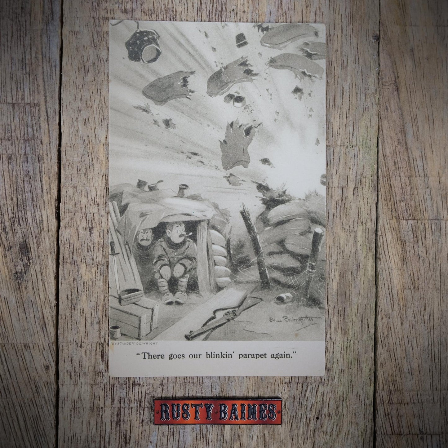 Antique Military Comic Postcard Bruce Bairnsfather, Parapet Explosion