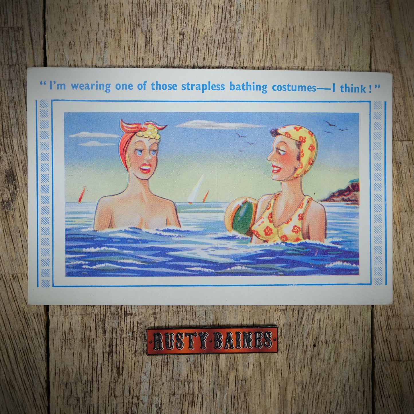 Antique Comic Postcard, Risqué Bathing Beauty Swimming Costume