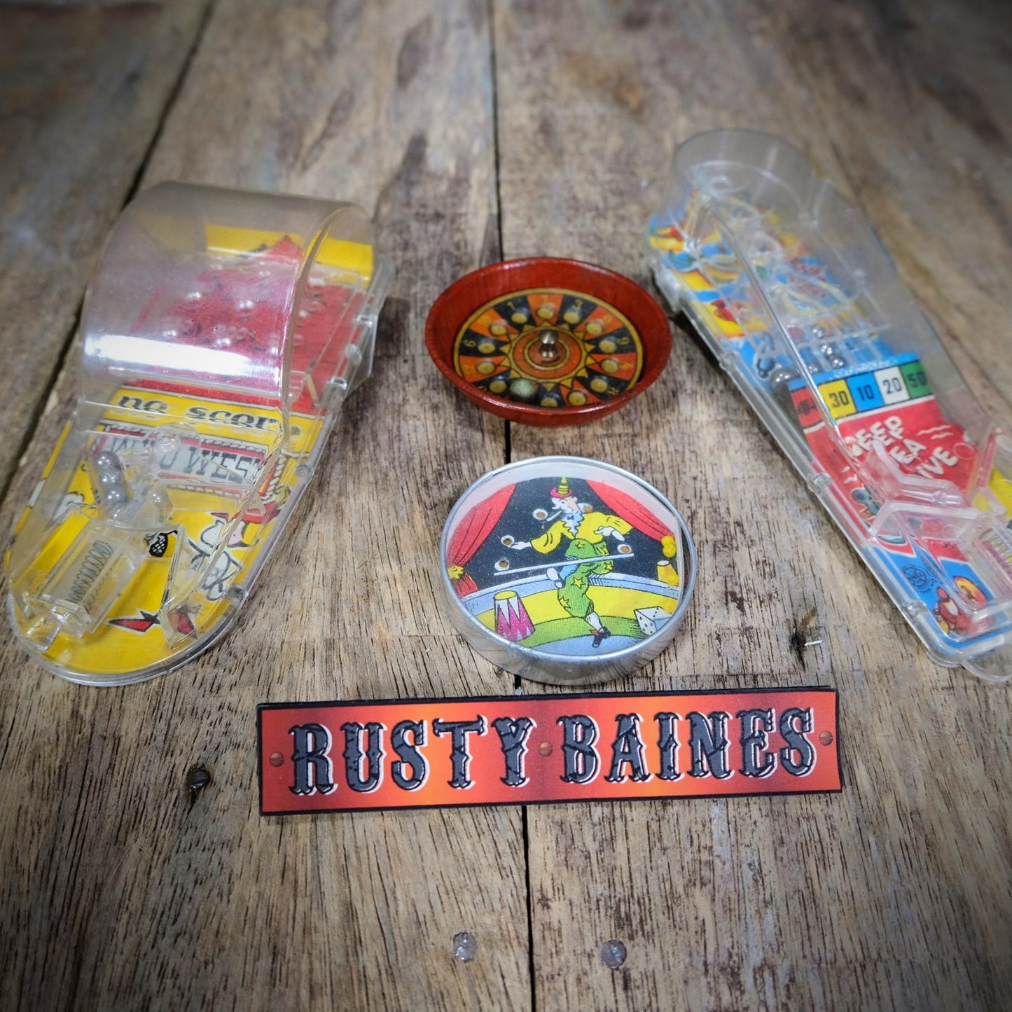 Vintage Bundle of Toy Pinball, Bagatelle, Mini-Tinplate Roulette