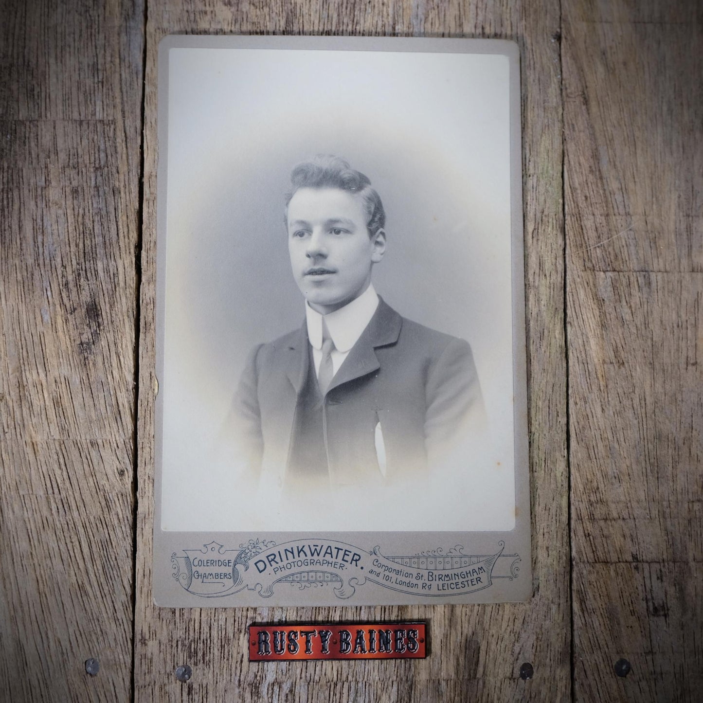 Original Victorian Era Cabinet Photo, Drinkwater Studio Birmingham & Leicester, Male Portrait