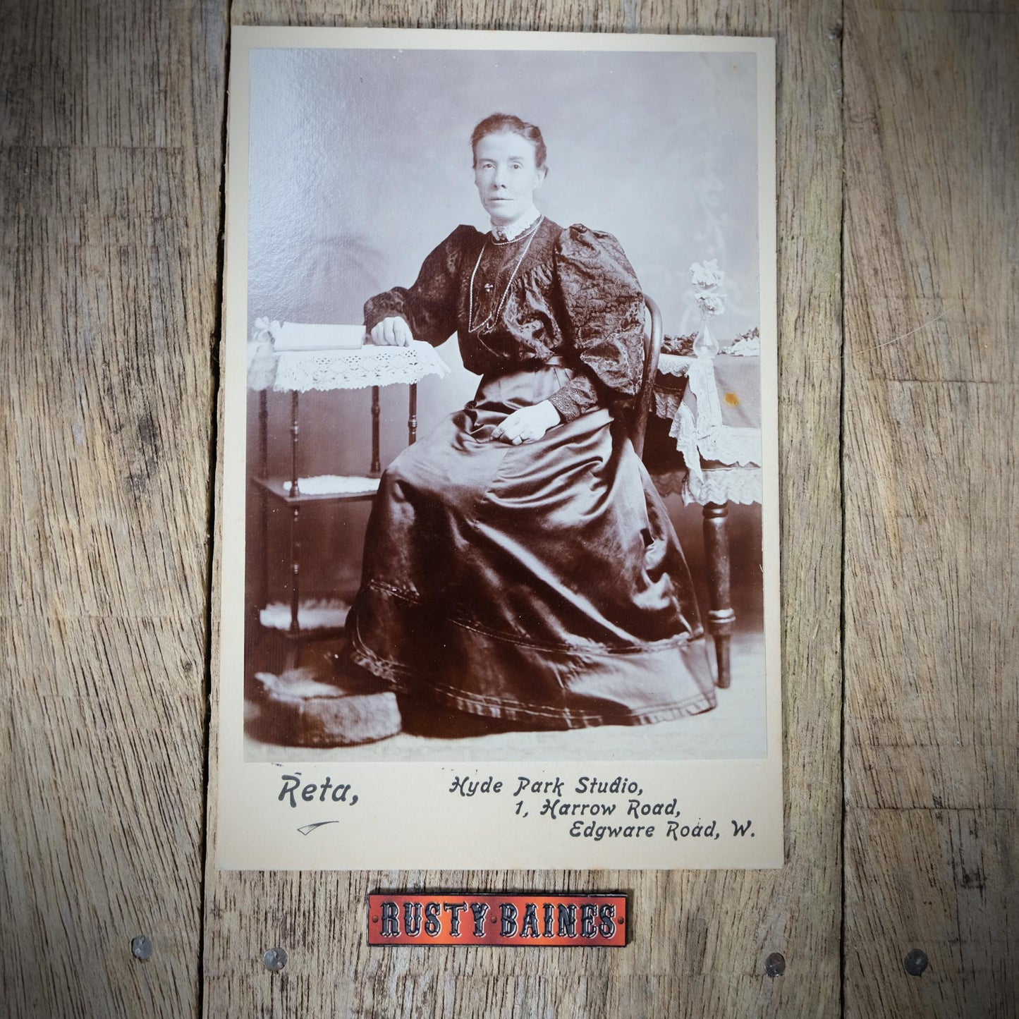 Original Victorian Era Cabinet Photo, Reta Studio London, Woman in Period Fashion