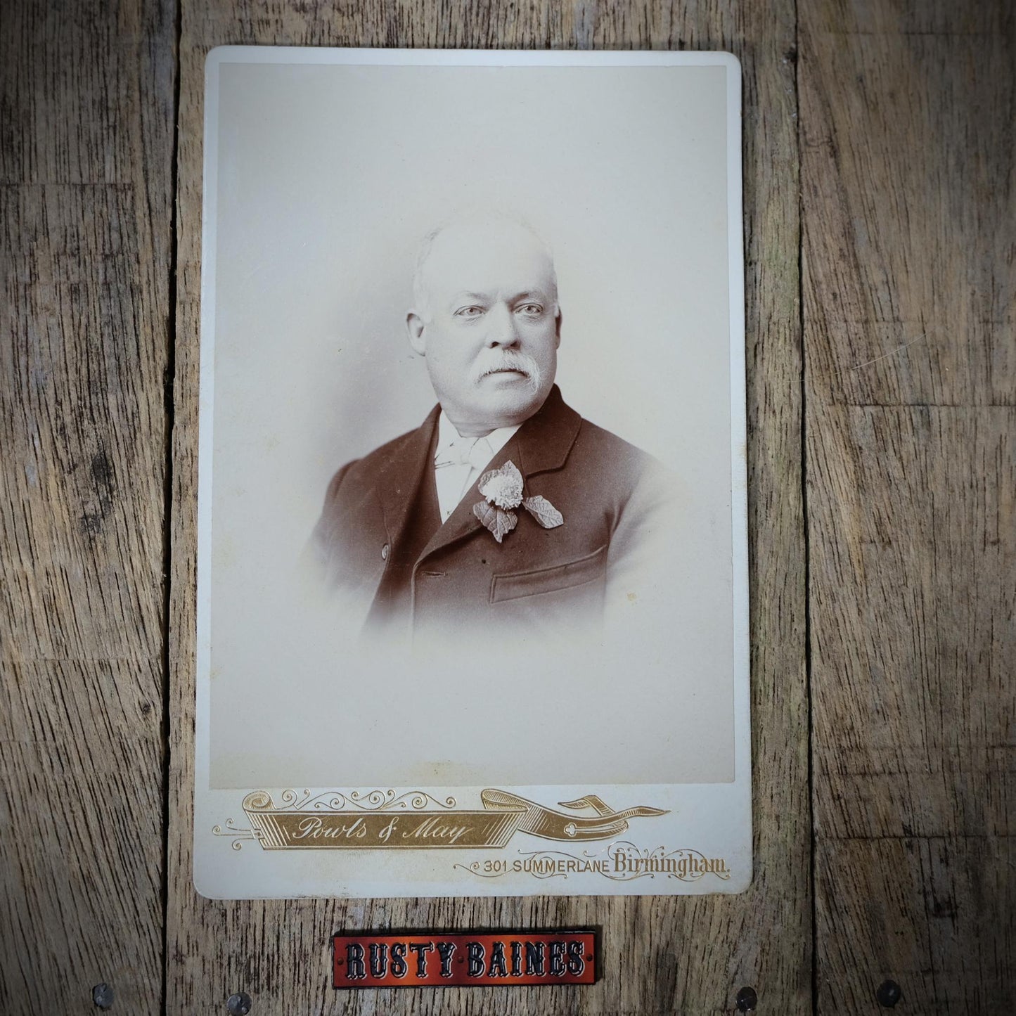 Original Victorian Era Cabinet Photo, Powls & May of Birmingham, Balding Gentleman Portrait