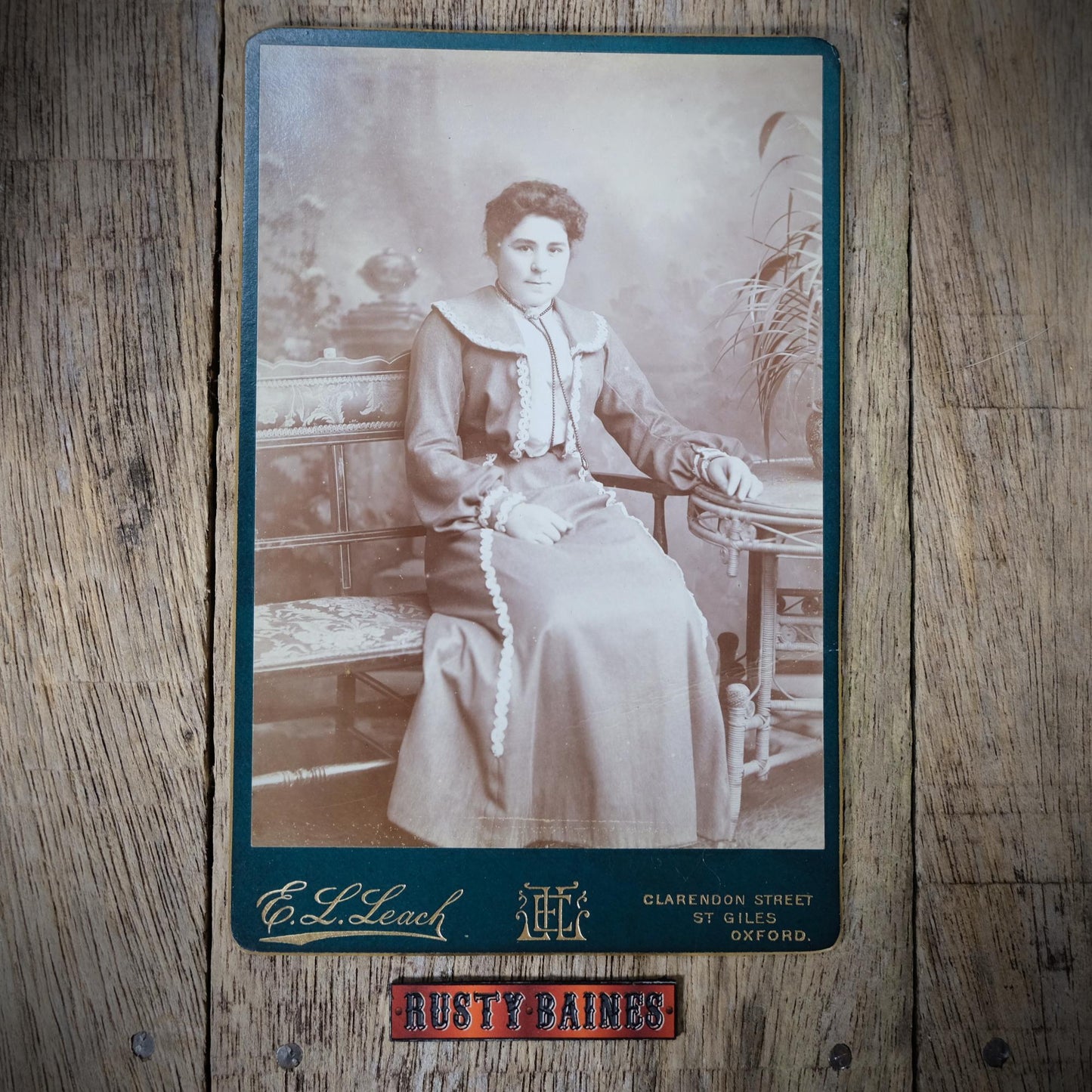 Original Victorian Era Cabinet Photo, Leach Oxford Studio, Portrait of Lady in Period Fashion