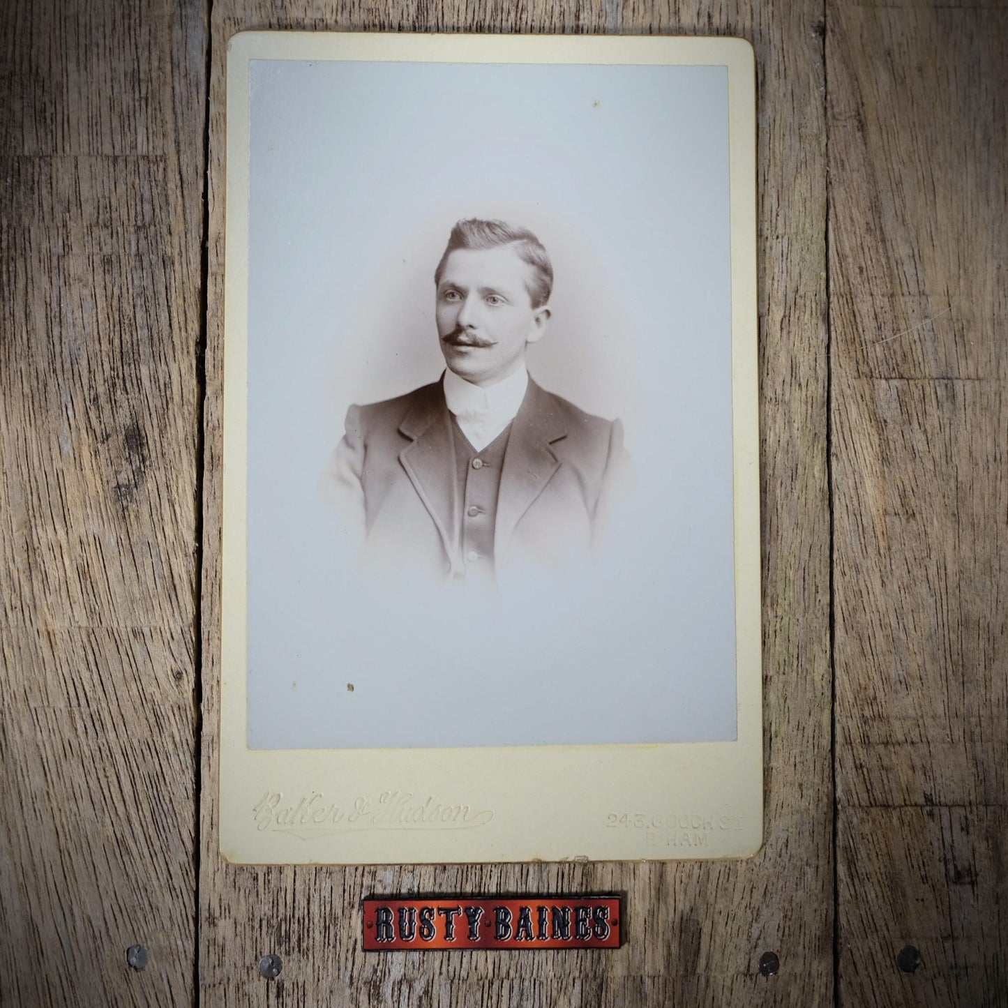 Original Victorian Era Cabinet Photo, Baker & Hudson Birmingham, Male Portrait