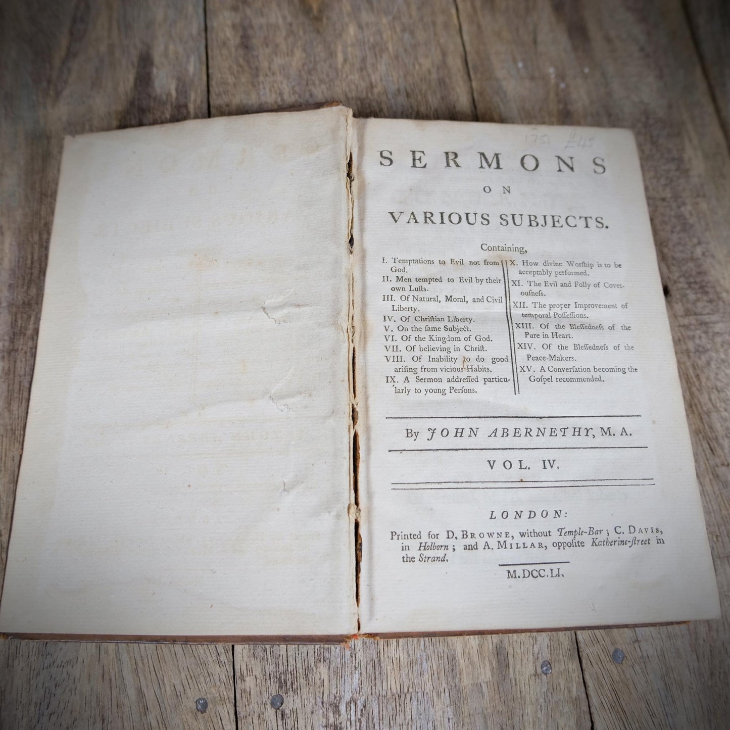 Sermons on Various Subjects Vol. IV, John Abernethy, 1751, Leather Bound Hardcover