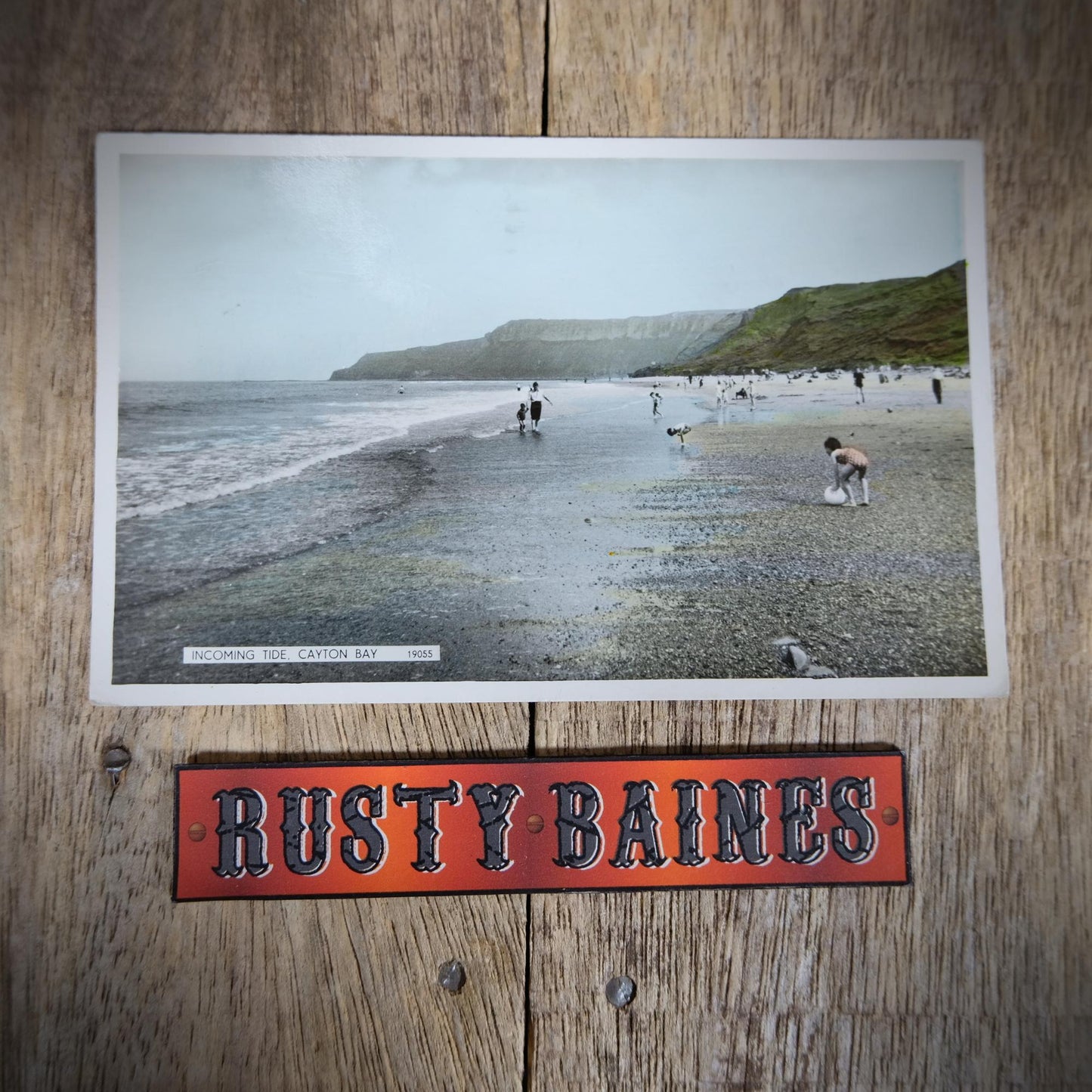 Original Postcard, Scarborough Cayton Bay Beach 1960 Tinted Real Photo