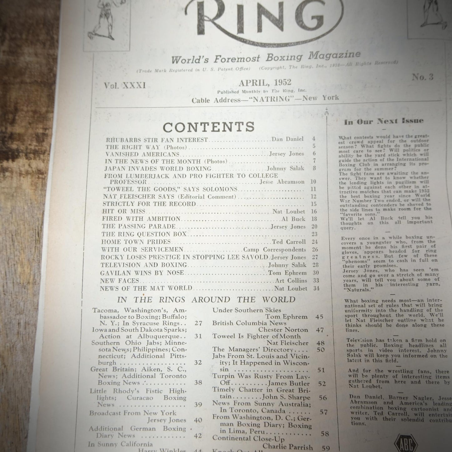 Vintage Boxing Magazine, The Ring April 1952