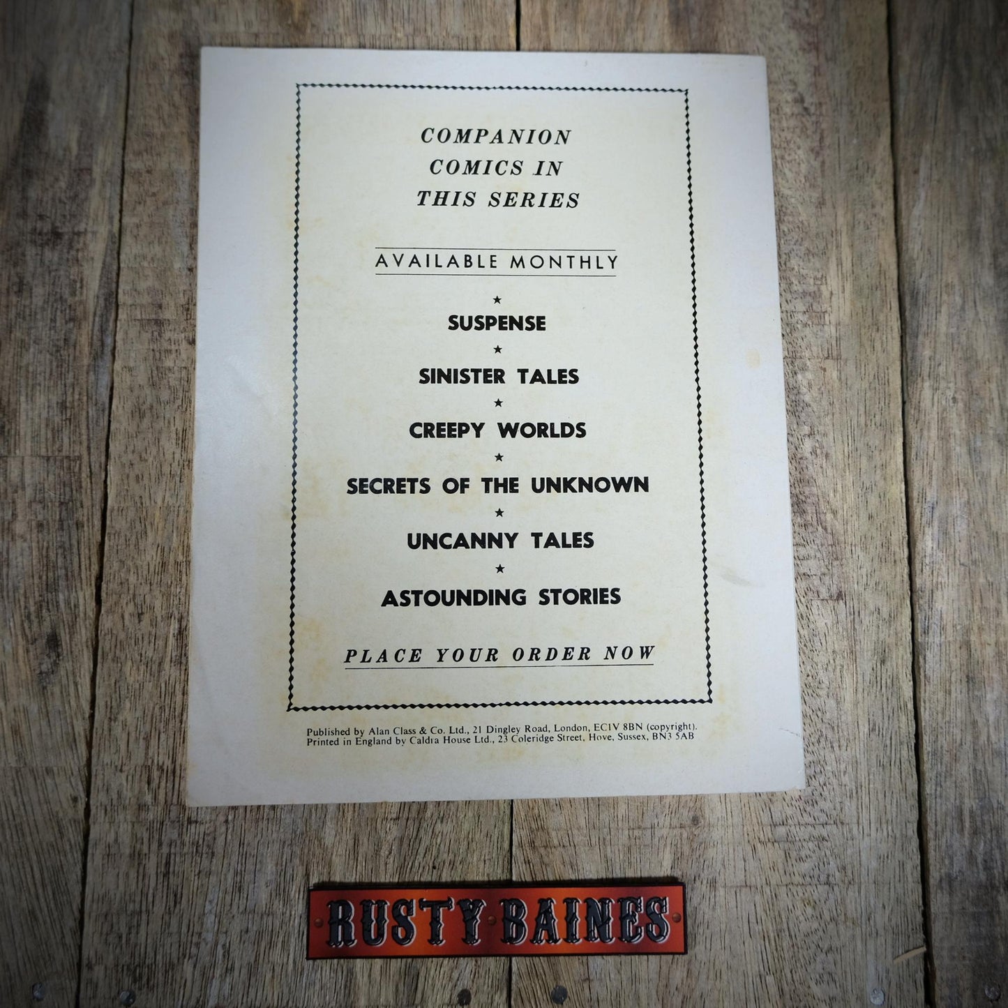 British Comic, Amazing Stories of Suspense #189, Alan Class