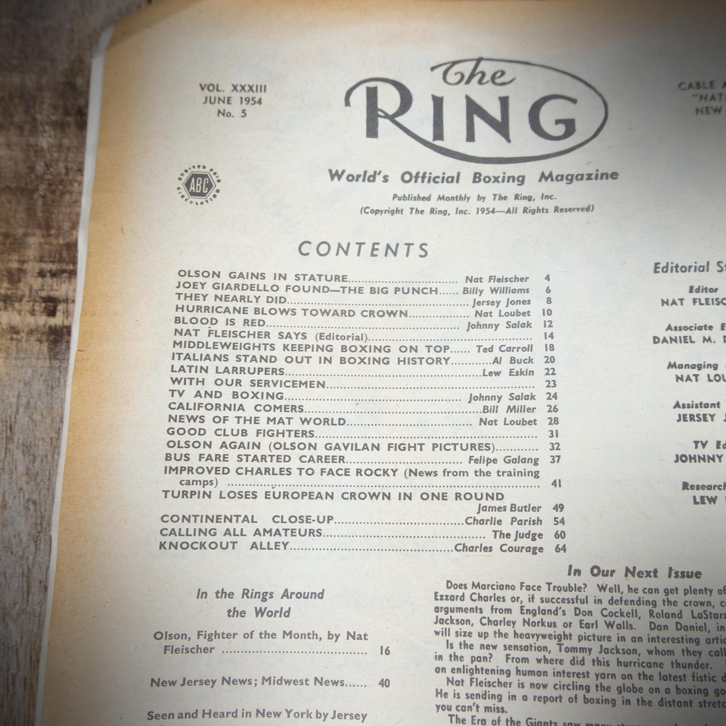 Vintage Boxing Magazine, The Ring June 1954, Tommy Hurricane Jackson, Joey Giardello