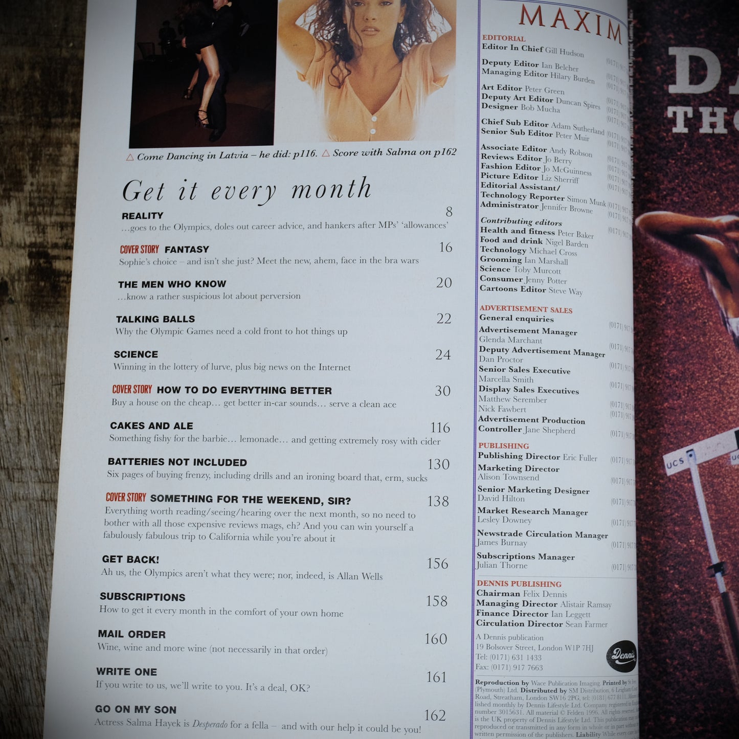 Maxim Magazine August 1996, Jamie Redknapp, Sexual Advice, Fashion