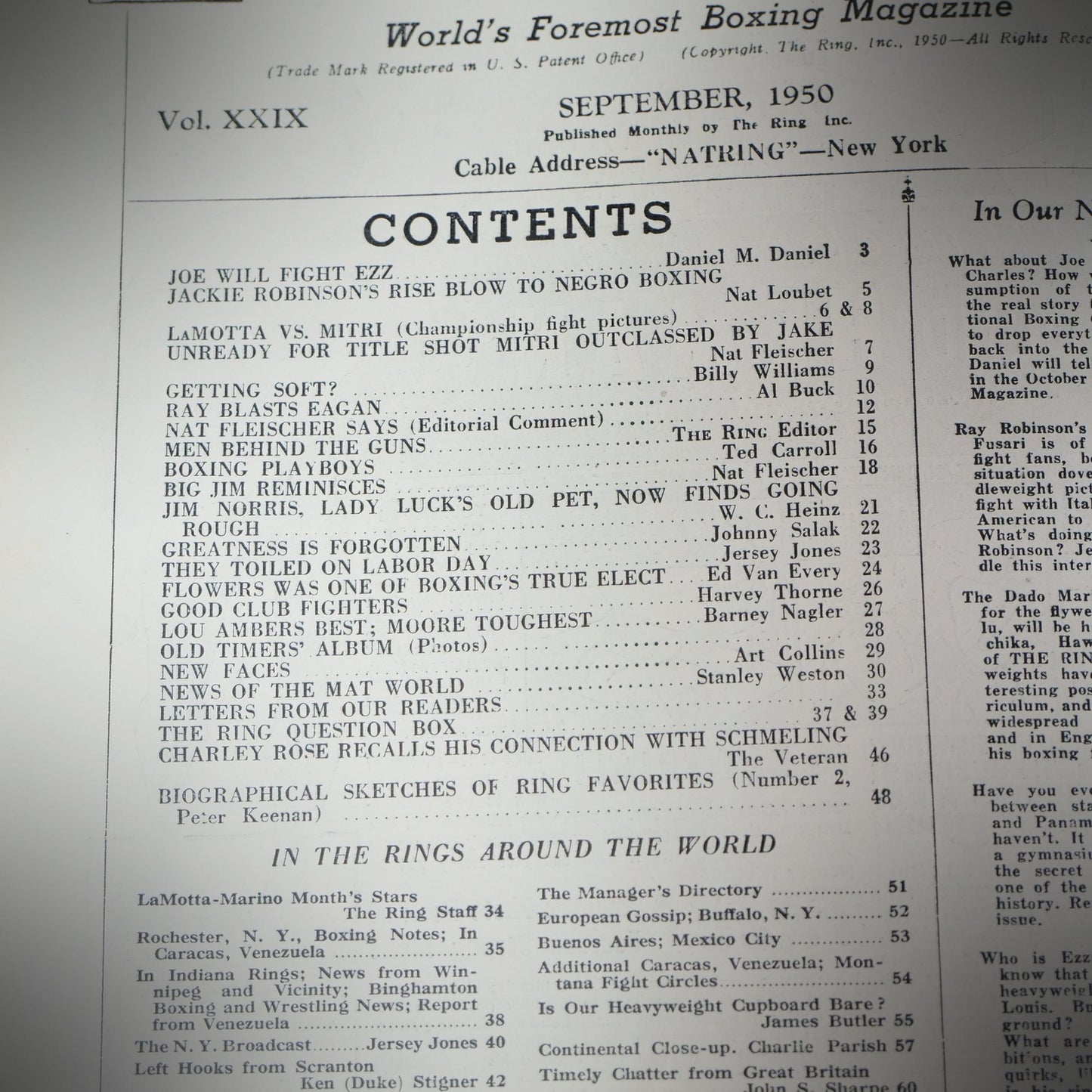 Vintage Boxing Magazine, The Ring, USA, September 1950