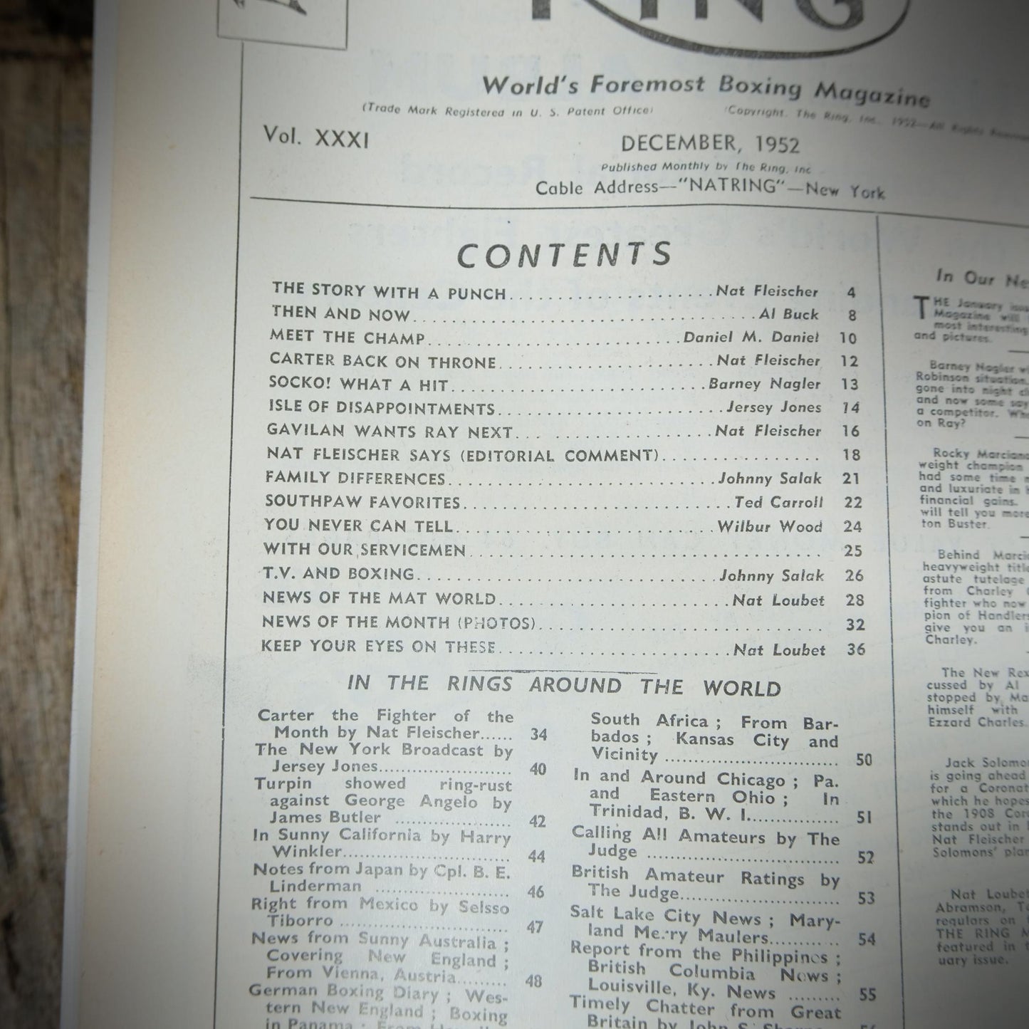 Vintage Boxing Magazine, The Ring, British, December 1952