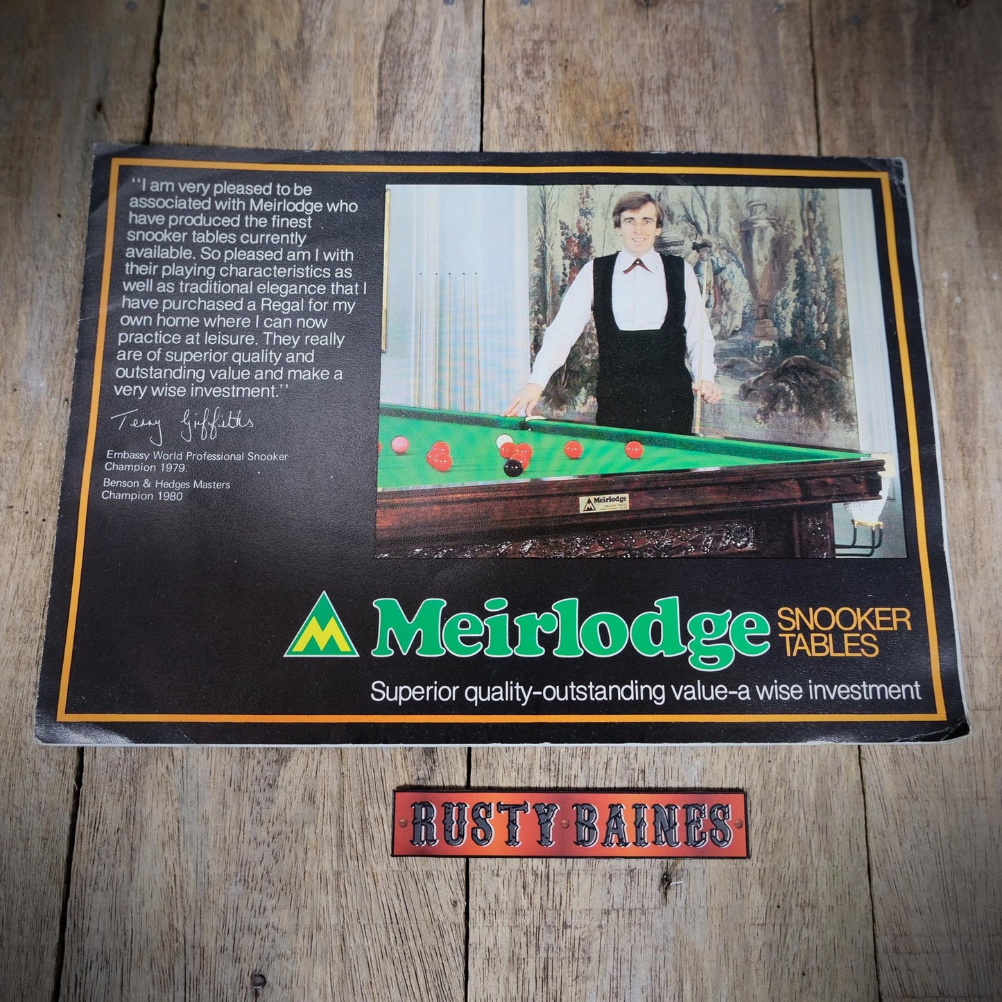Vintage Brochure for Meirlodge Snooker Tables