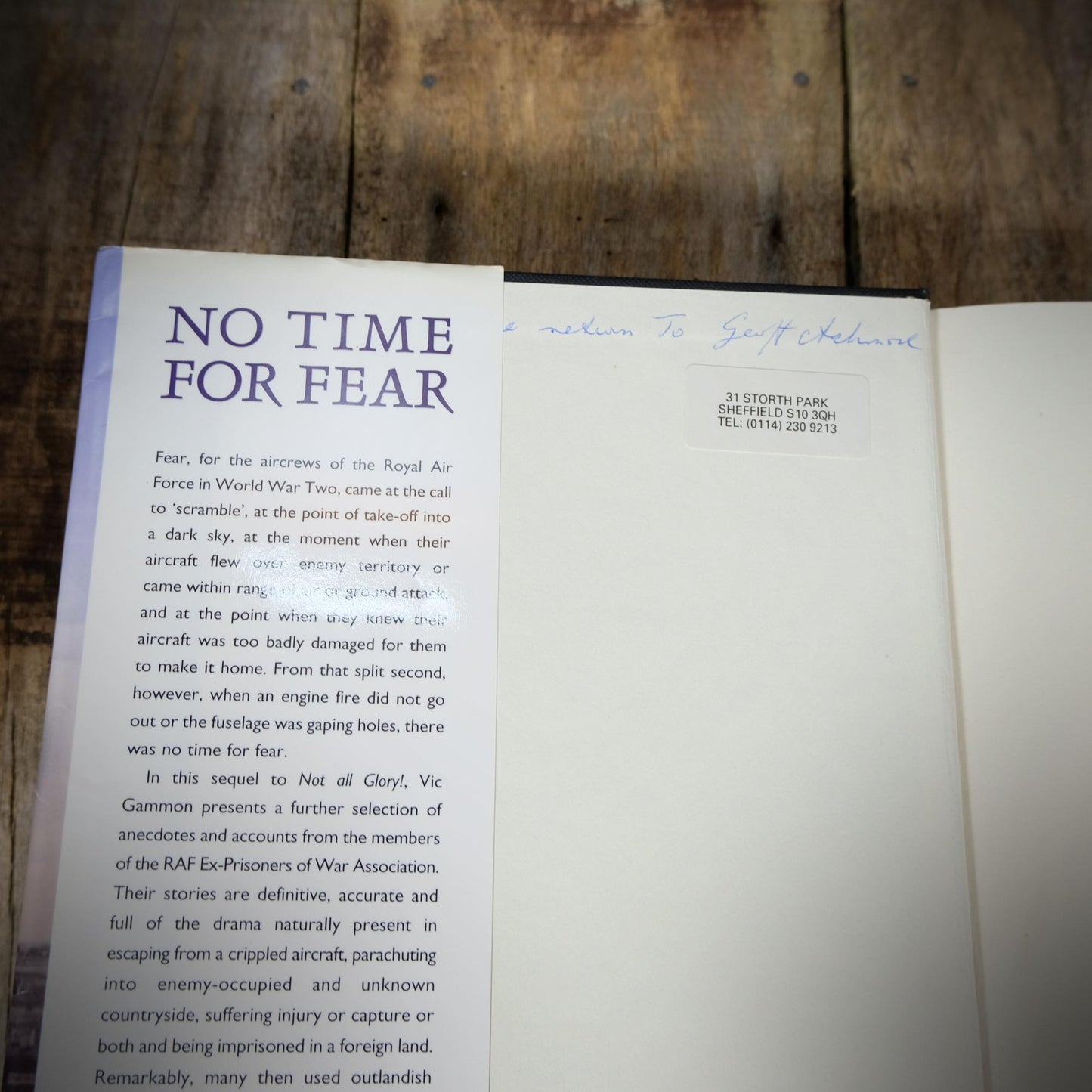 No Time for Fear, RAF WW2 Prisoners of War, Victor F Gammon, 1998 Hardcover