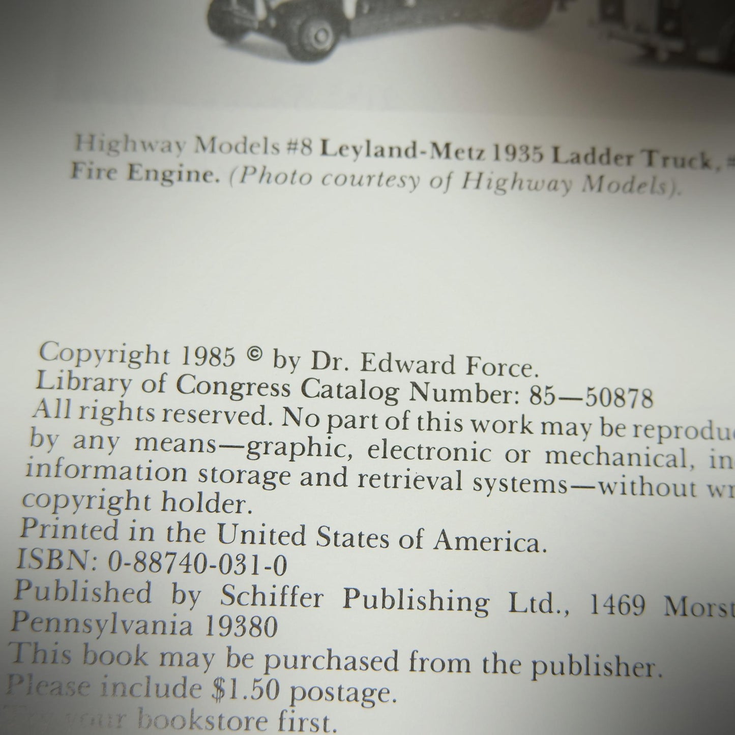 Miniature Emergency Vehicles, Dr Edward Force, Toy Diecast Car Collecting, Softcover 1985