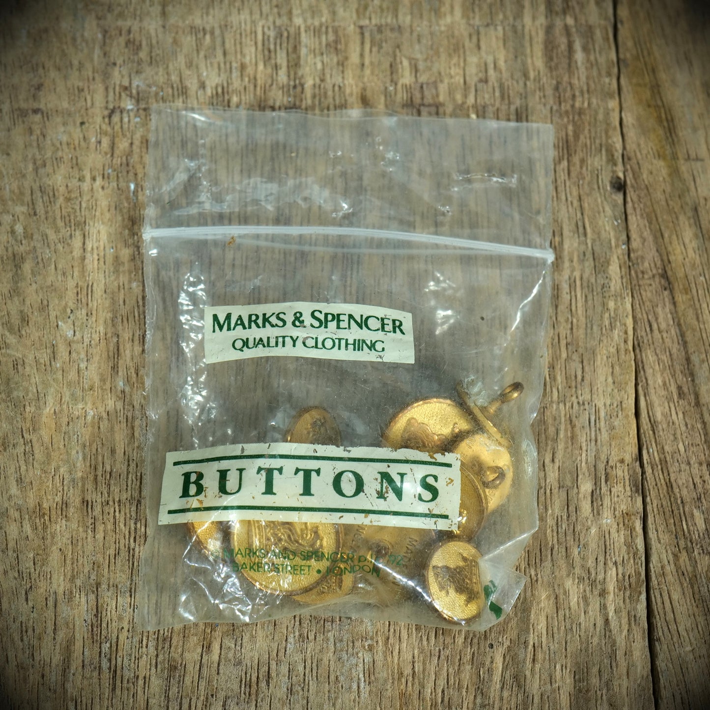 Vintage Marks and Spencer Button Set, Brass/Gold-Toned Victorian/Military Style, Made in England