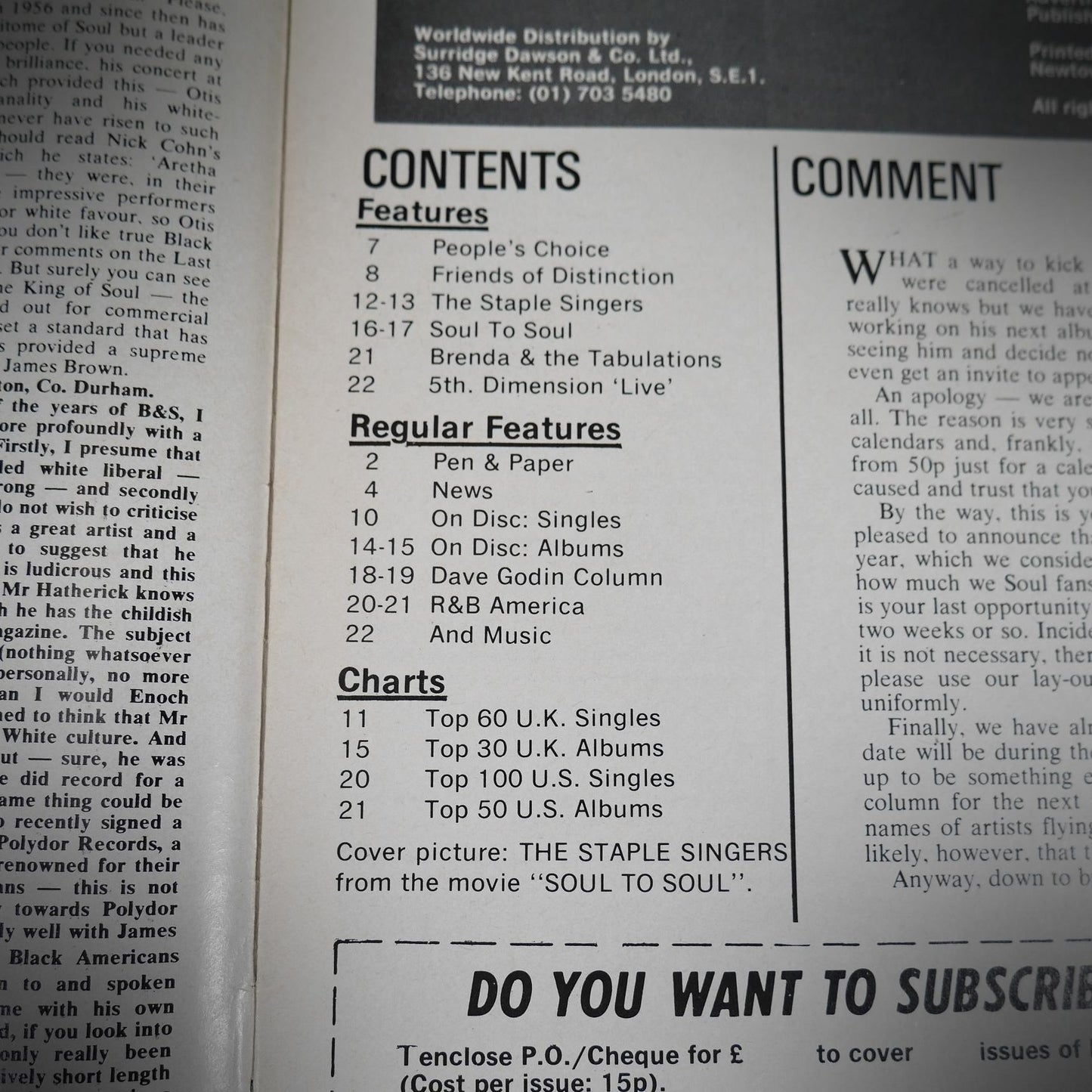 Vintage Magazine Back Issue, Blue & Soul #76 January 1972, The Staple Singers, Friends of Distinction, 5th Dimension