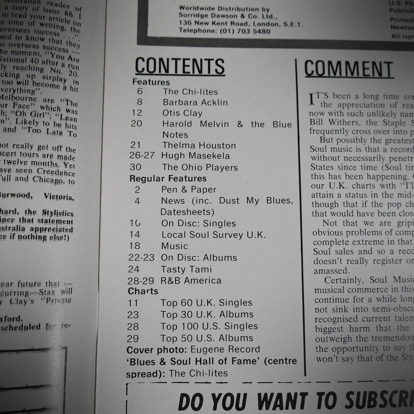 Vintage Magazine Back Issue, Blue & Soul #91 August 1972, The Chi-Lites, Otis Clay, Harold Melvin, Barbara Acklin