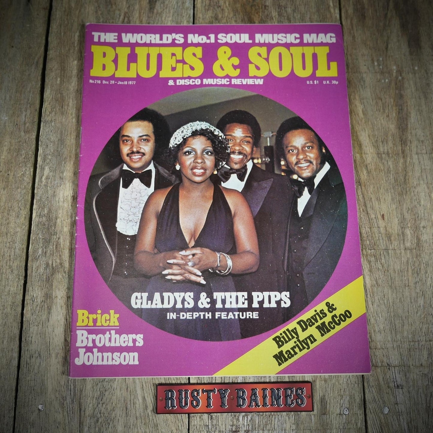 Vintage Magazine Back Issue, Blue & Soul #216 December 1977, Glady Knight, Brothers Johnson, Billy Davis